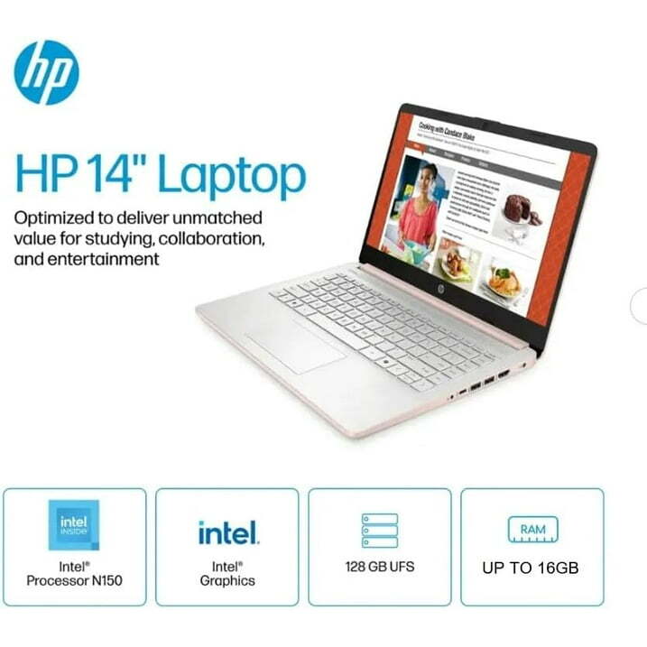 HP 14″ Laptop , Intel Processor N150, 4GB RAM 128GB UFS Storage,Windows 11 GOLD