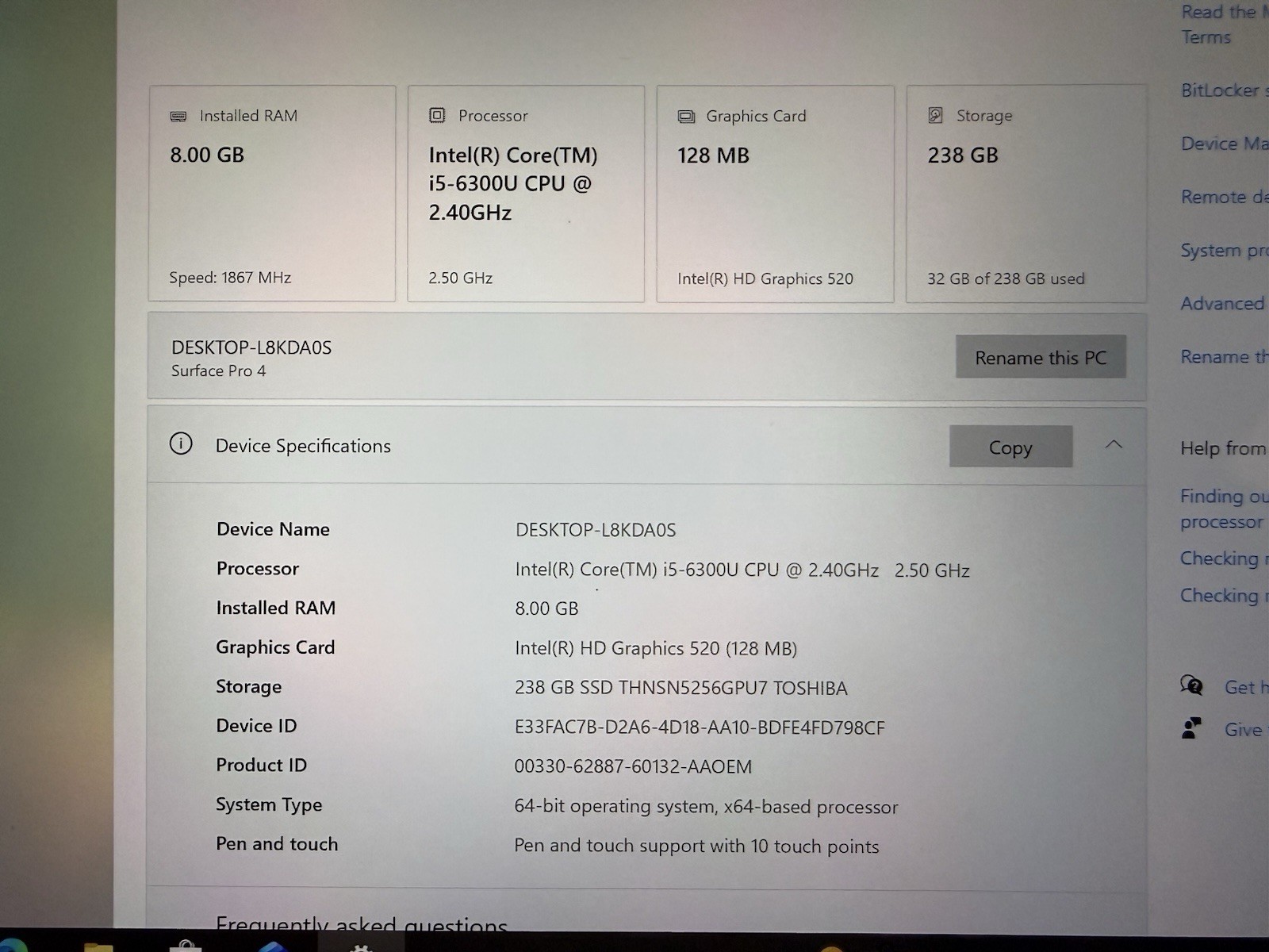 Microsoft Surface Pro 4 8GB, i5-6300U, 2.40GHz, 256GB SSD (Unit Only)