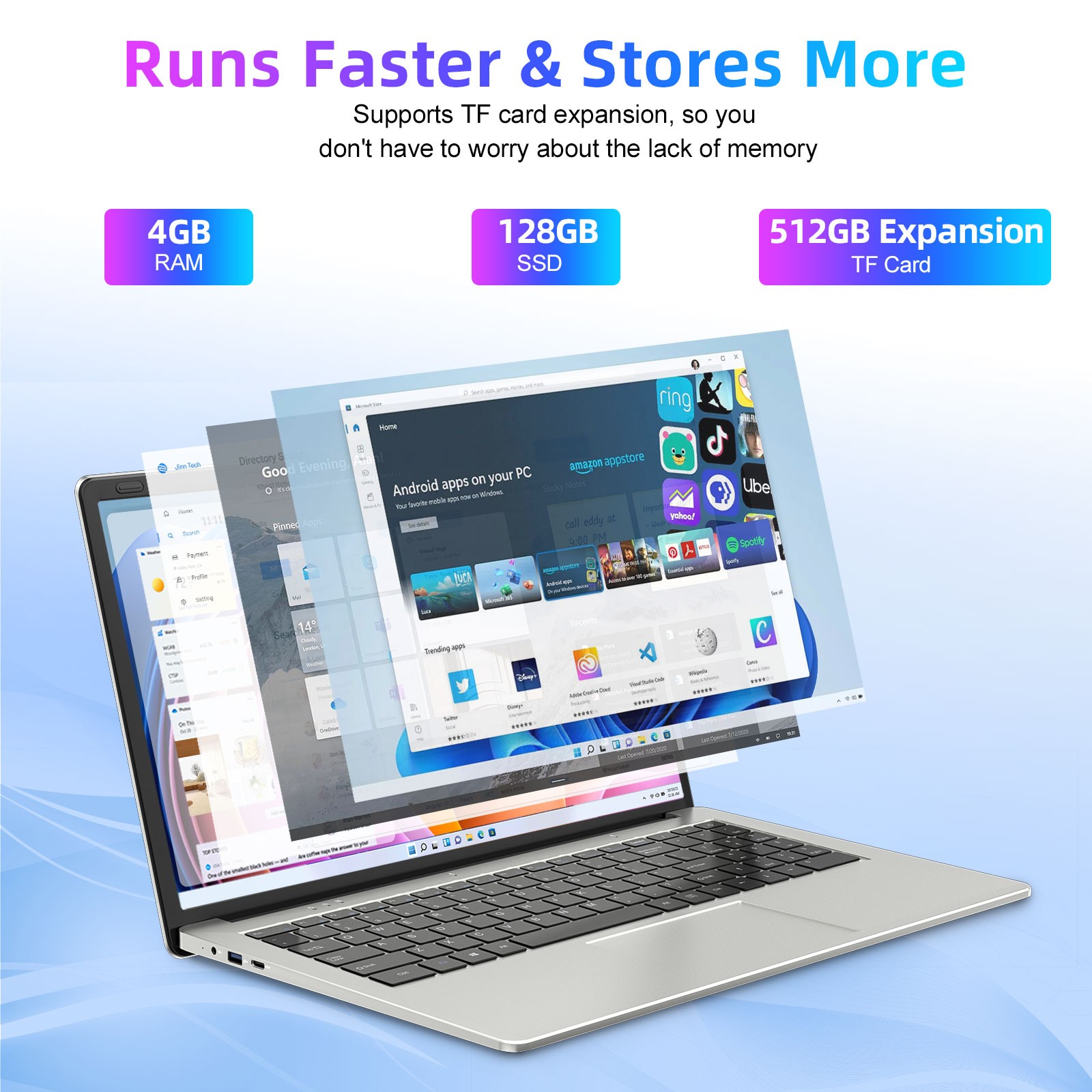 SGIN 15.6/17.3 inch Laptop 128GB 256GB 512GB SSD Intel Celeron WIFI Windows 11