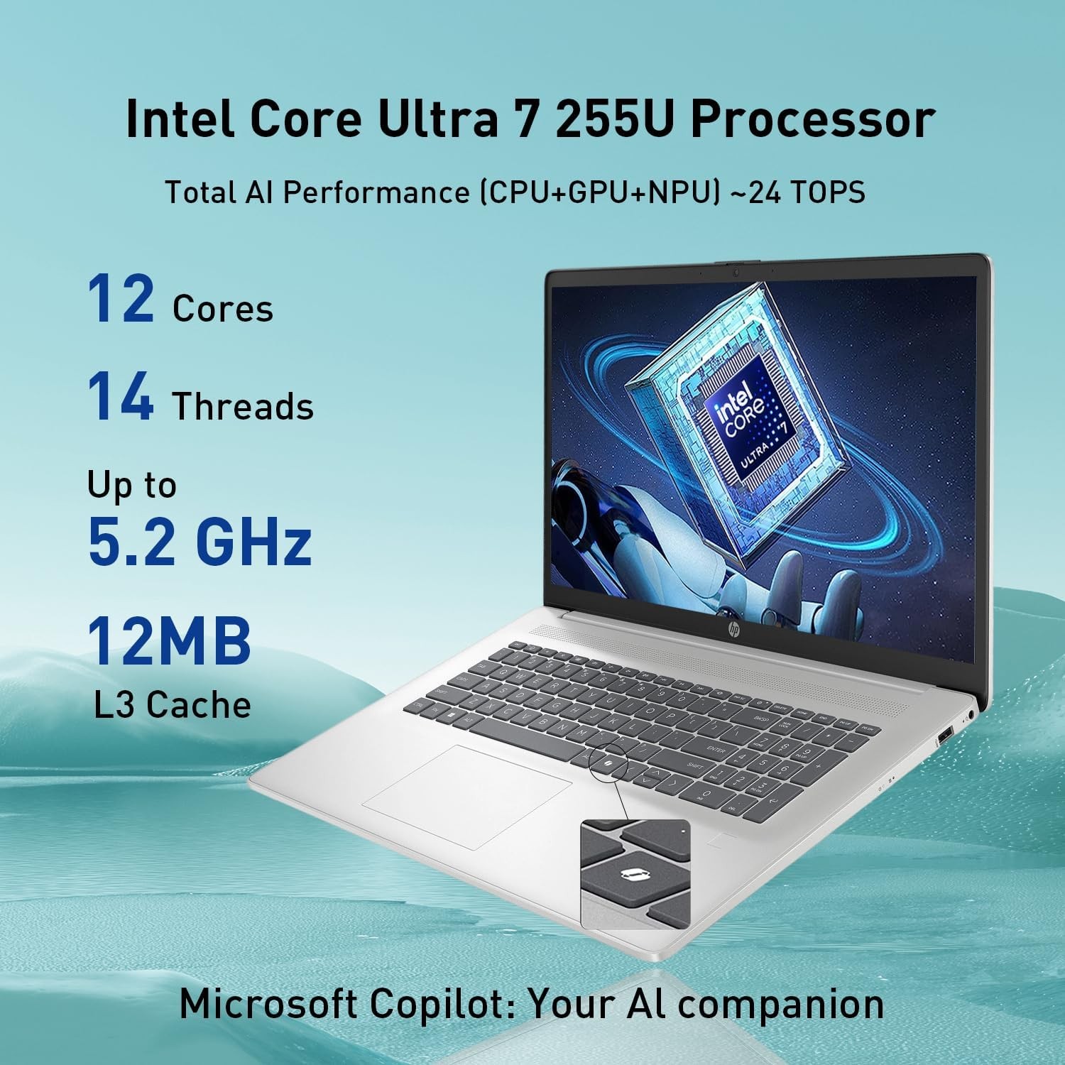 HP 17.3″ AI Laptop Touch Backlit 5.2GHz Intel Ultra 7 16GB RAM 1TB Win 11 Pro