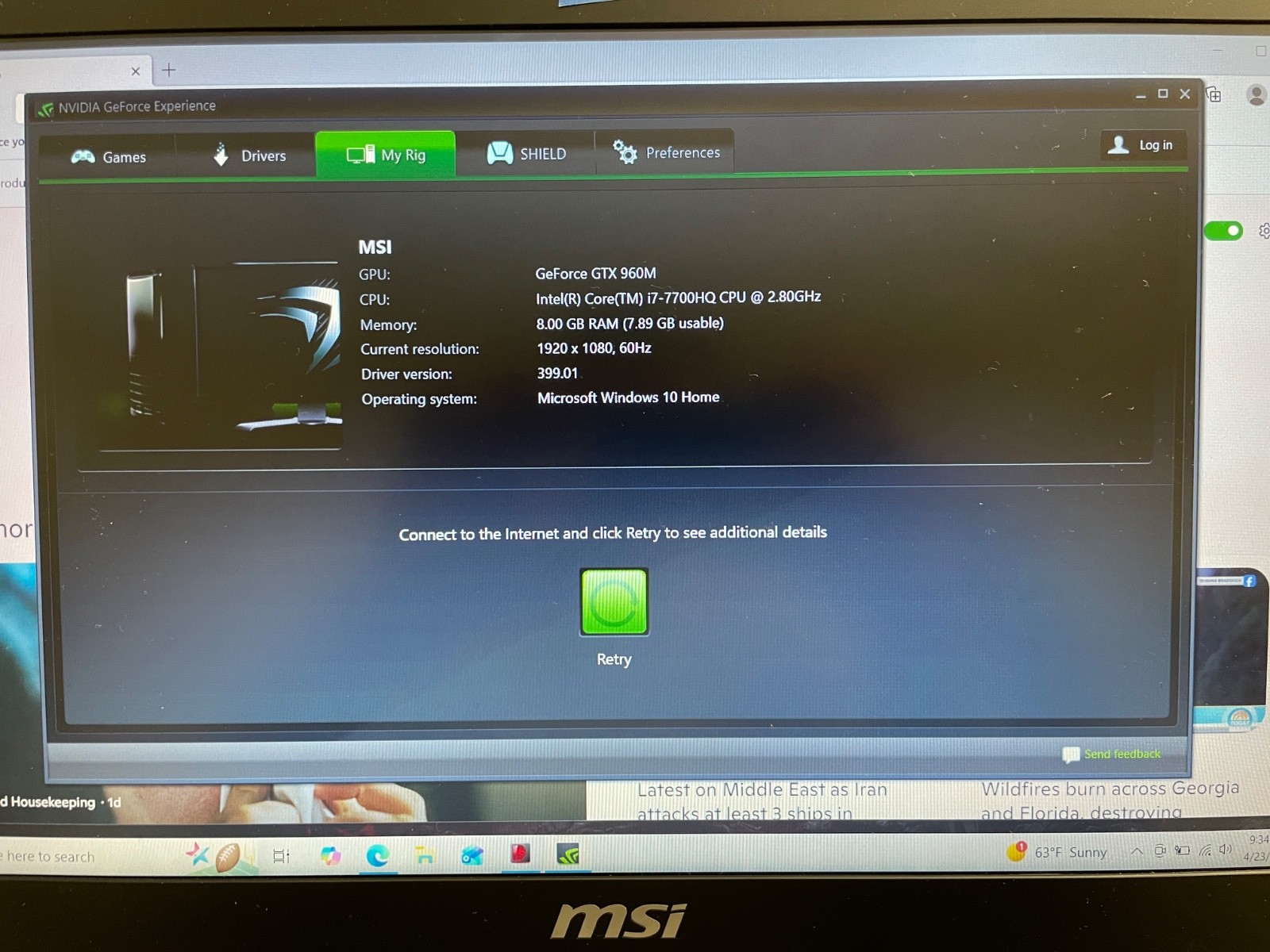 MSI GL62 7QF 15.6″ Laptop i7 – 8GB Memory – NVIDIA GeForce GTX 960M – 500GB SSD