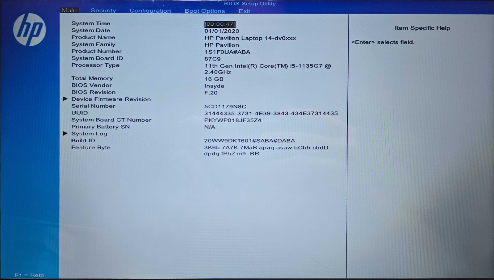 HP Pavilion 14-dv0065st Core i5-1135G7 CPU 16GB RAM 256GB SSD Win11 Home NO BATT