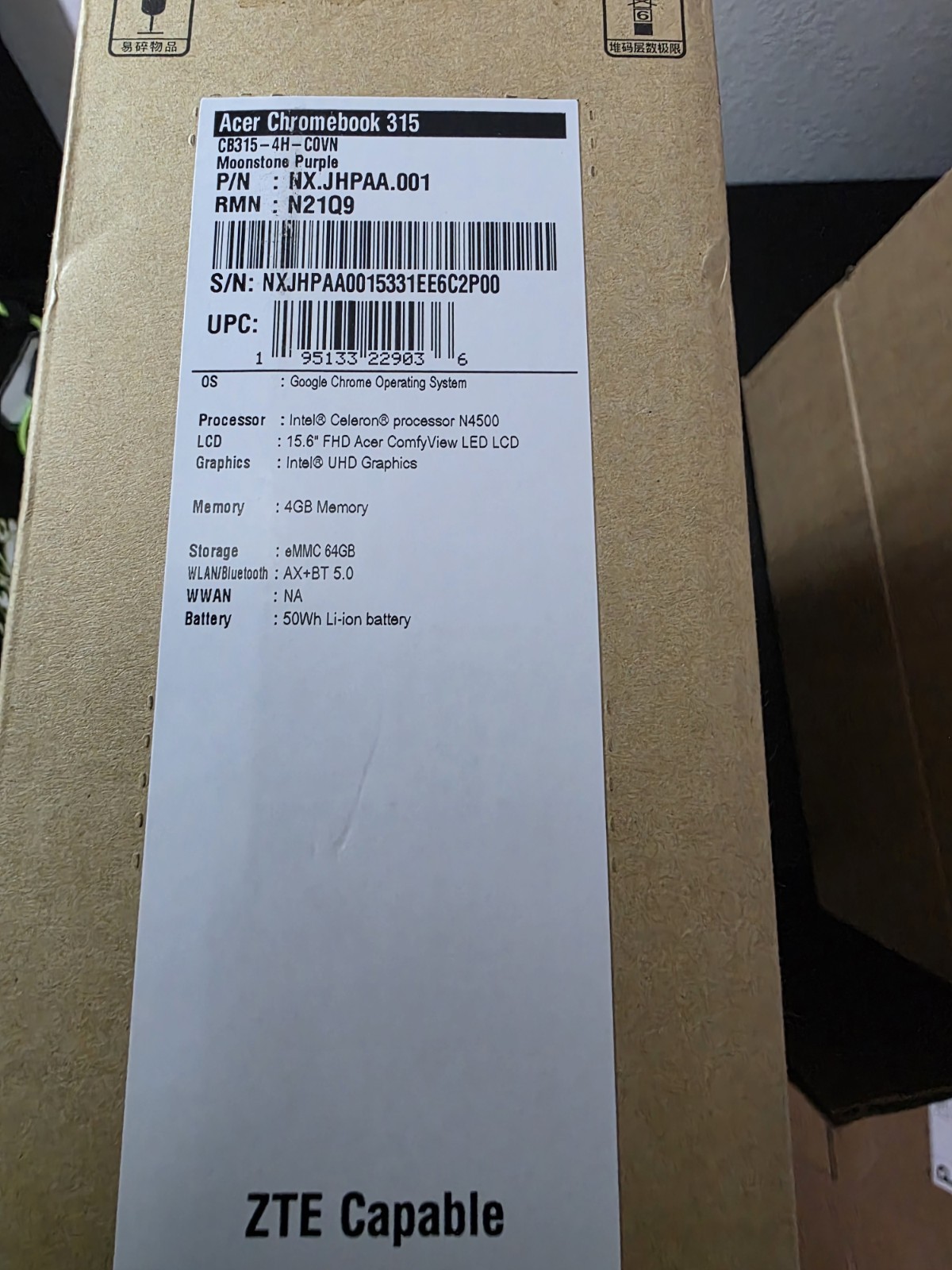 Acer Chromebook 315 CB315-4H-C0VN 15.6″ N4500 4GB 64GB Moonstone Purple Chrome …
