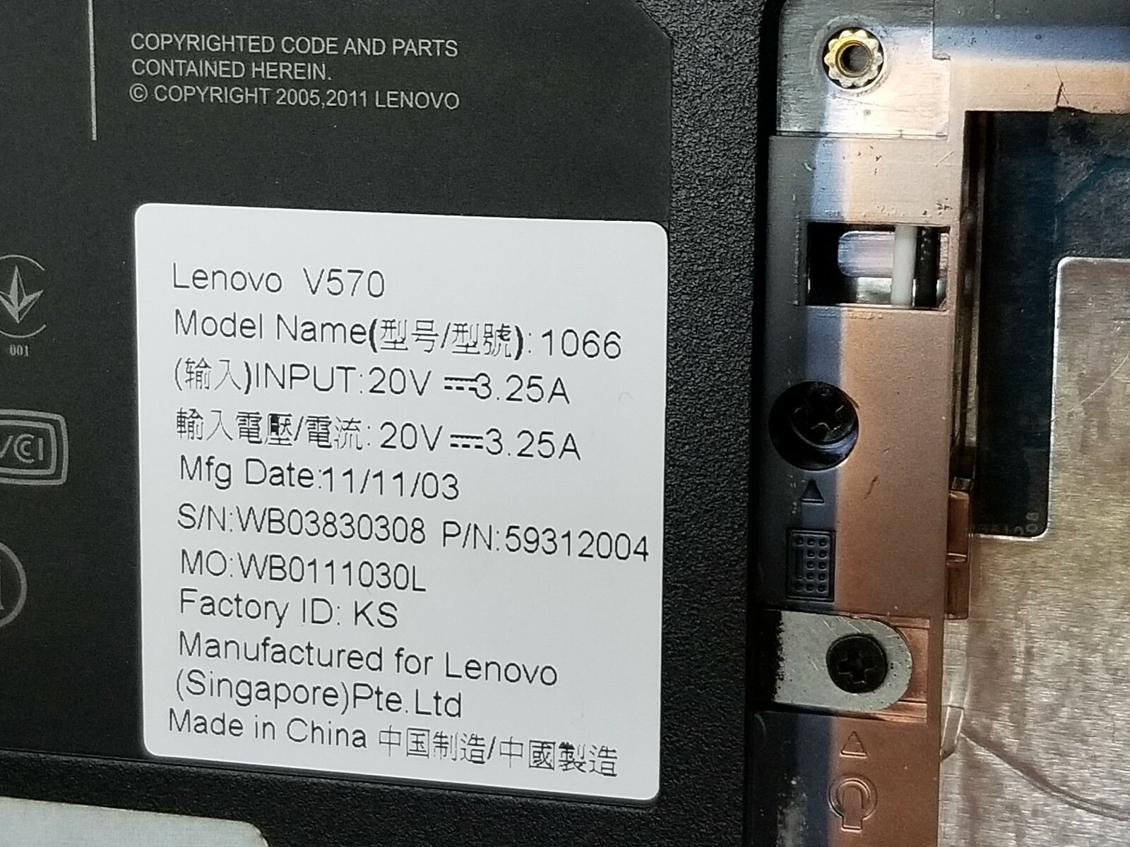 918 LENOVO V570 i5-2430M 2.40GHz 6GBRAM DDR3 NO HDD READ hp dell xp windows
