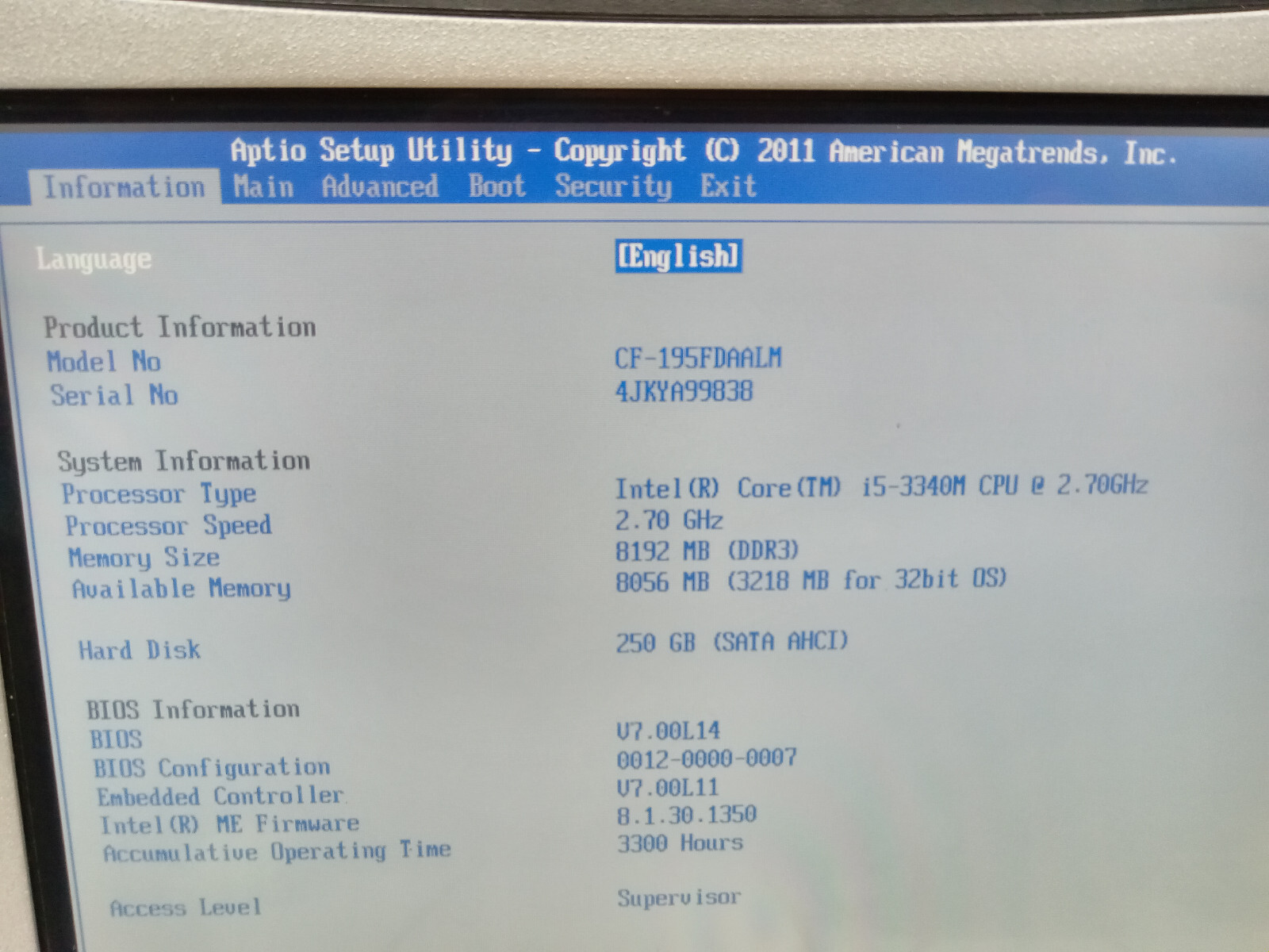 Panasonic Toughbook RUGGED CF-19 MK7 i5-3340M 2.70GHz 256 SSD/8AM WIFI BLUETO
