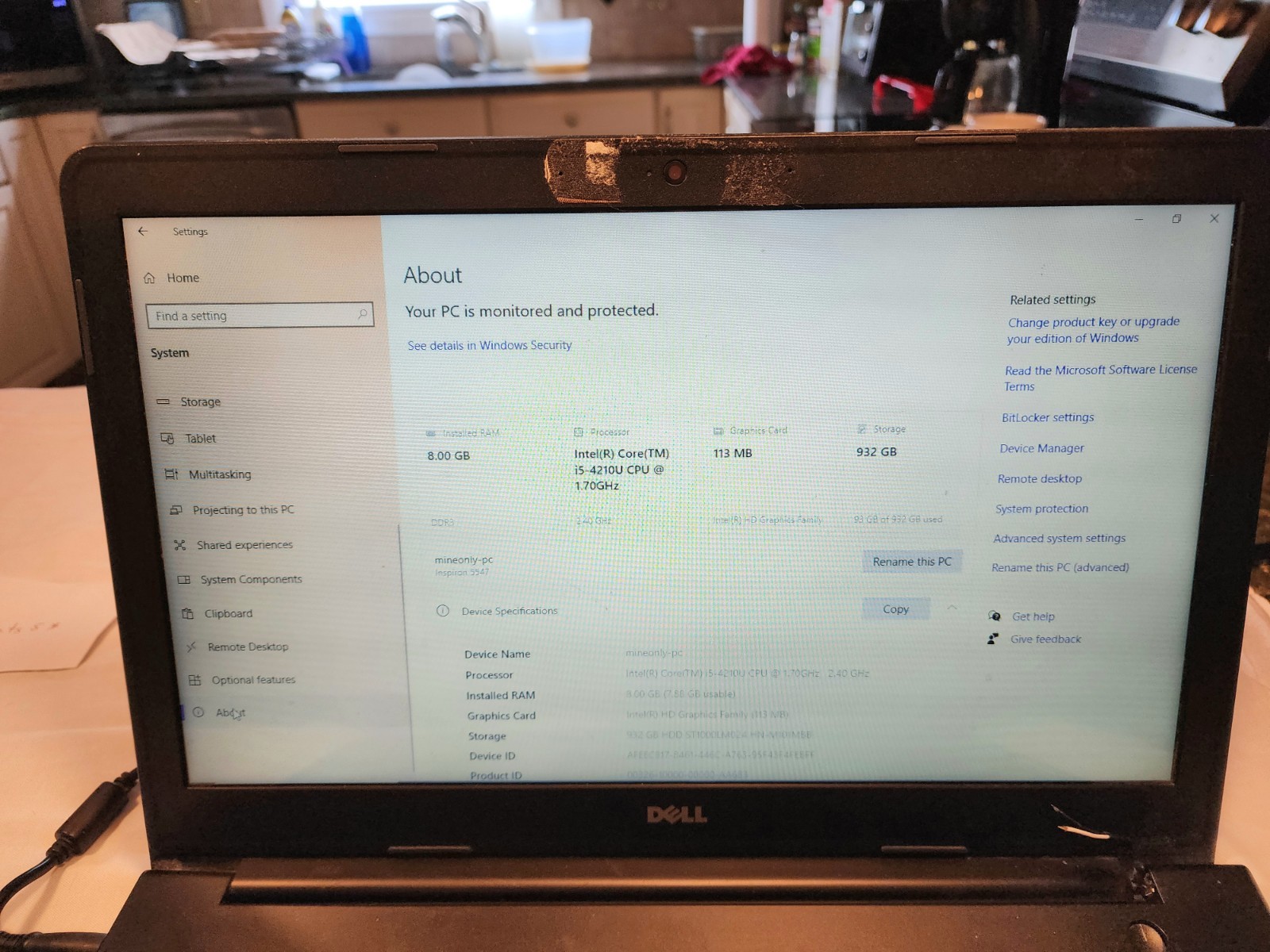 Dell Inspiron 15 5547 15.6″ i5-4210U 8GB RAM 1TB HDD – WORKS – NEEDS HINGE
