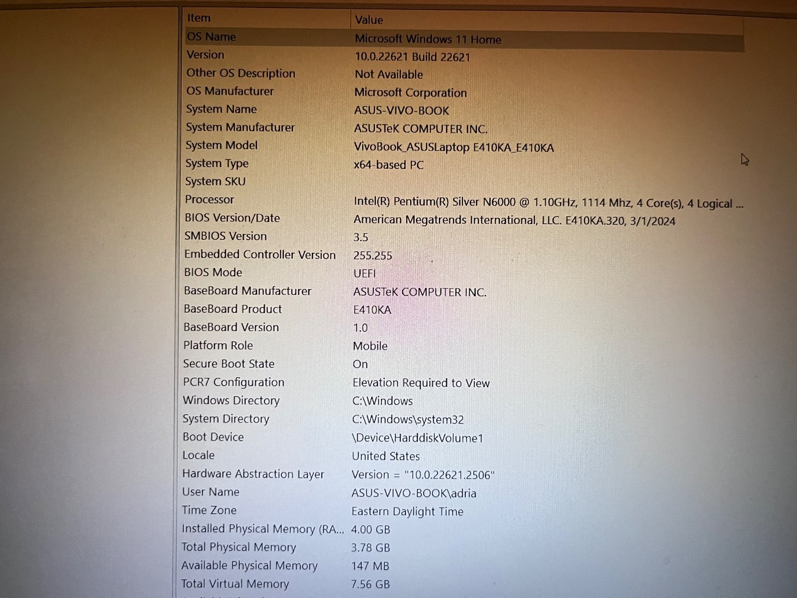 ASUS Vivobook go 14″ Laptop Dark Blue Intel Pentium N6000 Condition: Excellent