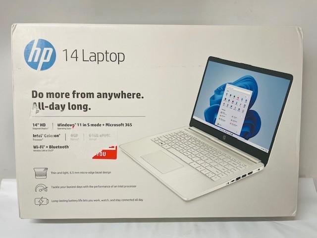 HP 14″ Windows 11 Laptop in White 14-dq0052dx, 8GB RAM, 64GB eMMC- NEW IN BOX