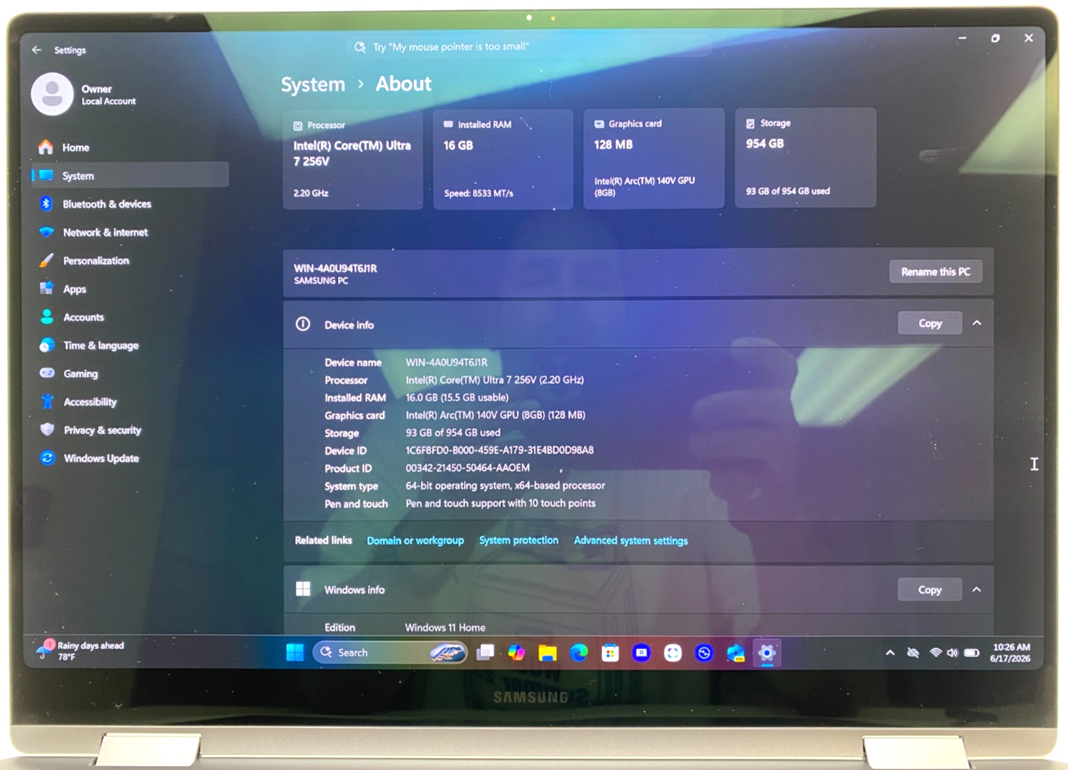 SAMSUNG GALAXY BOOK5 PRO 360 16″ 3K TOUCH INTEL ULTRA 7 256V 16GB ITB SSD WIN11H
