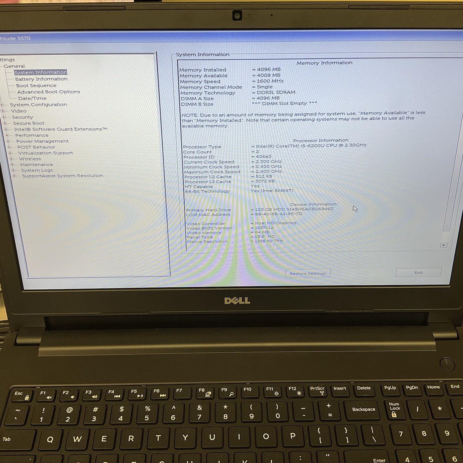 DELL LATITUDE 3570 INTEL CORE I5-6200U 2.30GHZ 4GB RAM 120GB HDD Windows 10 Pro