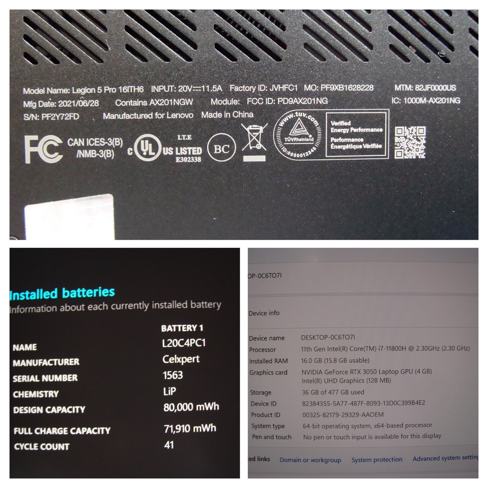 Lenovo Legion 5 Pro 16″ WQXGA 165hz i7-11800H 2.3GHz 16GB 512GB RTX 3050 4GB