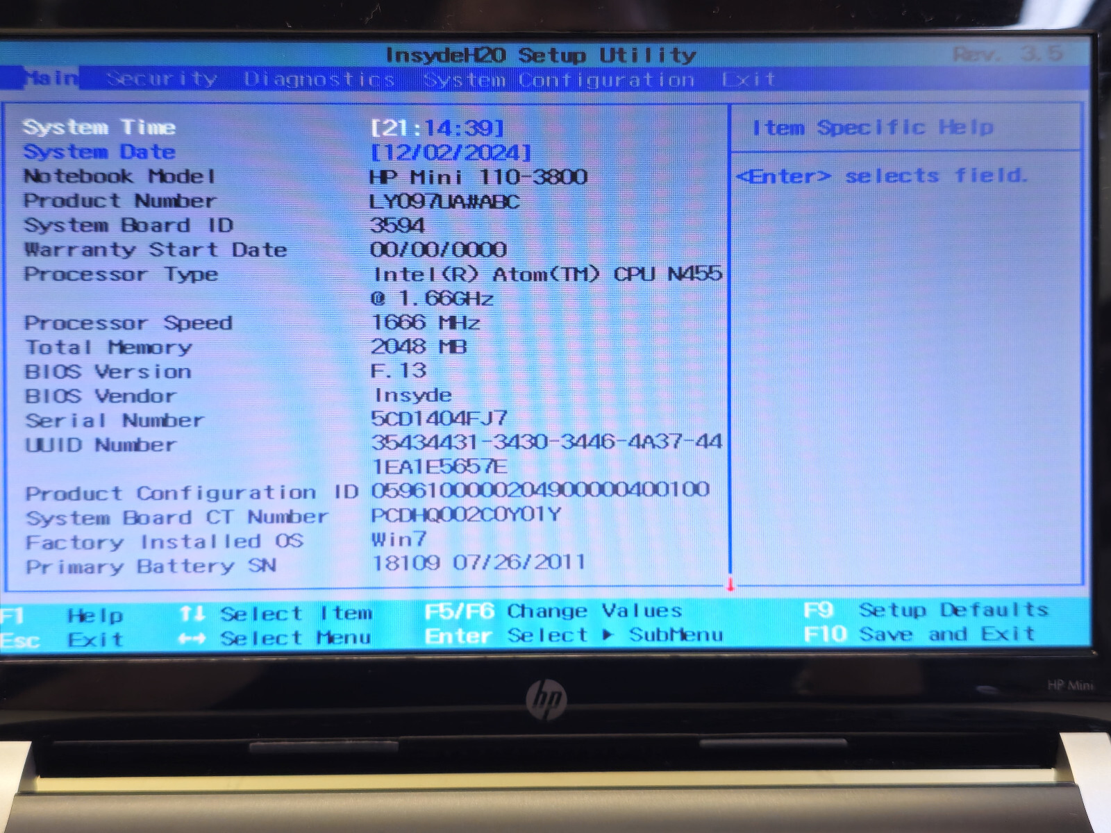 HP Mini 110-3830CA 10.1″ Atom N455 + 2GB + 120GB SSD Windows 7 Starter TESTED