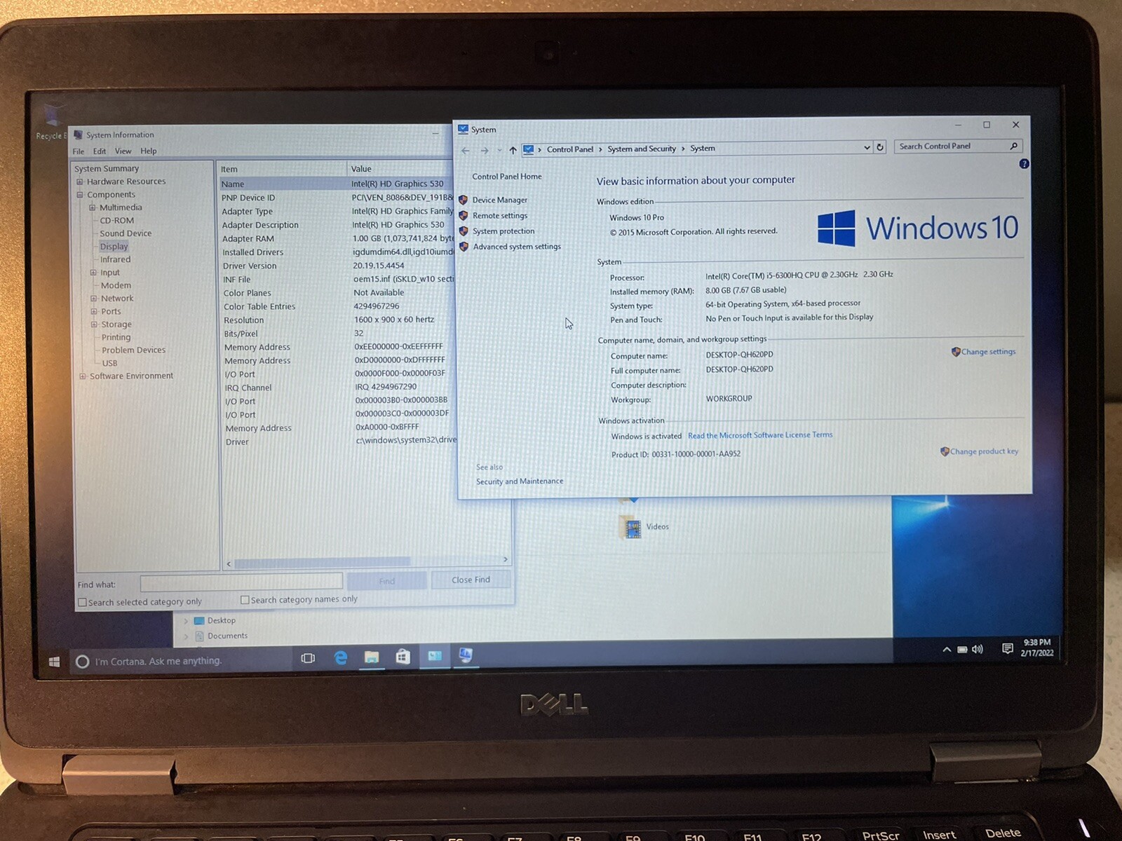 Dell Latitude E5470 Laptop 14-inch FHD i5-6300HQ 8GB 1Tb HDD or 120SSD Win10Pro