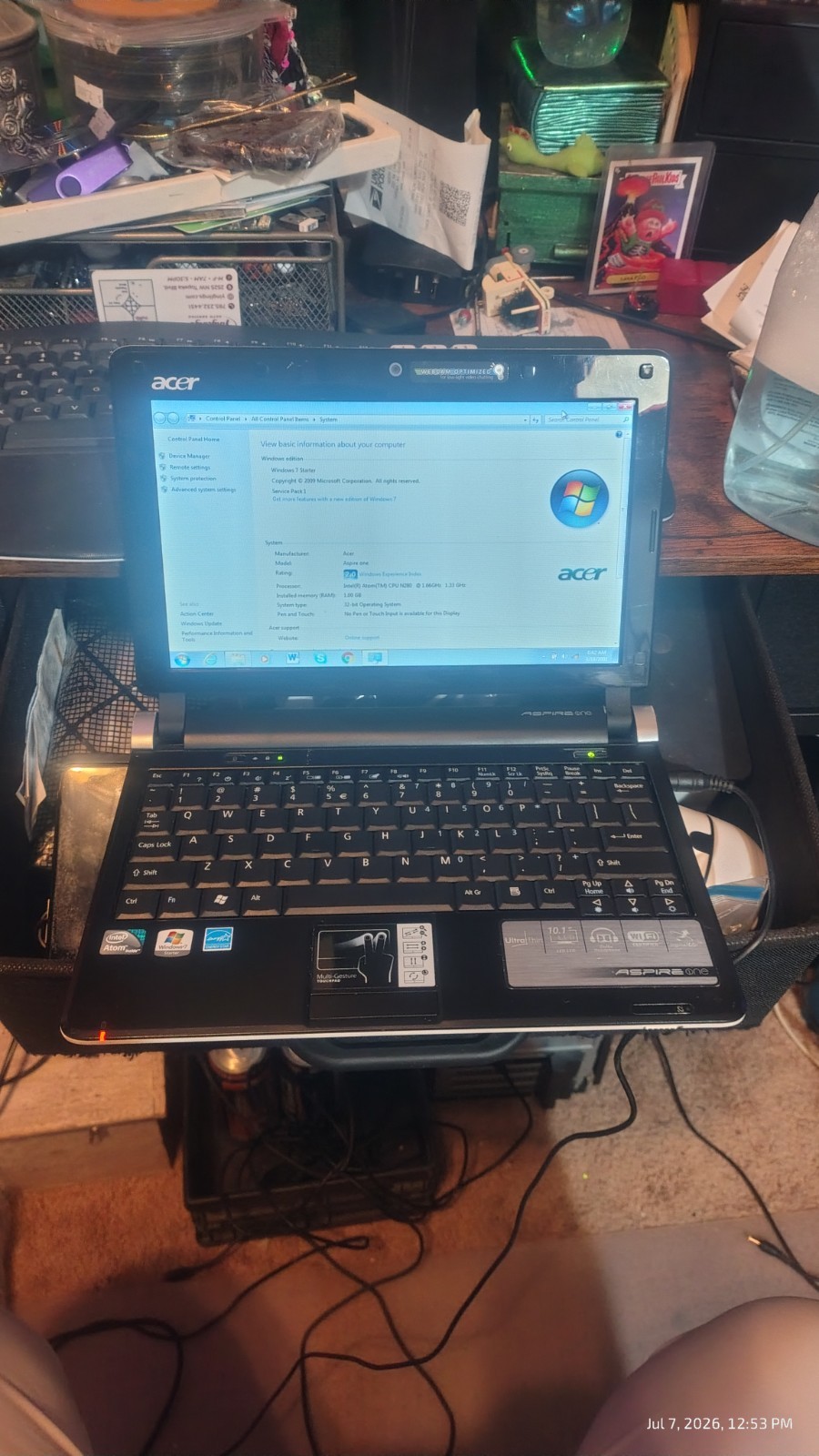 Acer Aspire One KAV60 10″ Netbook White 1.66GHz 220GB HDD Win 7 1gb Ram