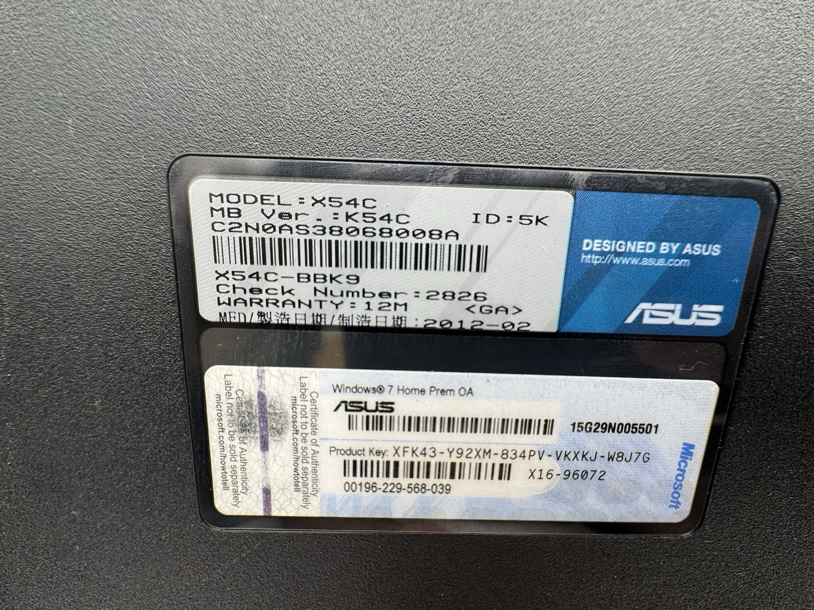 Lot Of 2 Laptops Toshiba Satellite A105-S2081 & ASUS X54C Powers On Locked