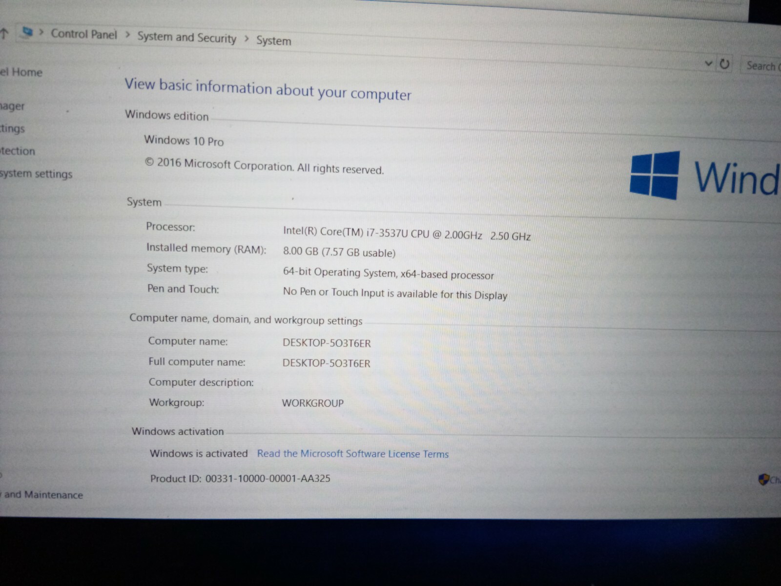 Dell XPS 13 Core i7-3537U@2.50 GHz 8GB 1920 x 1080