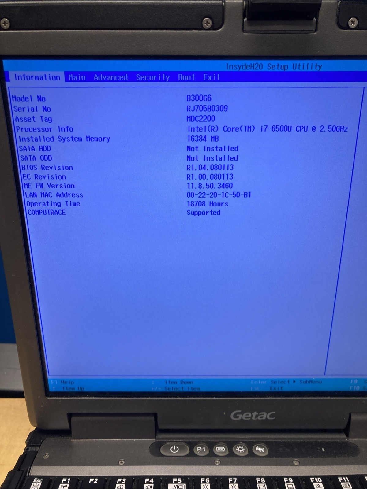 Getac B300 G6 Rugged Laptop i7-6500U 2.6GHz No Ram No Ssd No Caddy