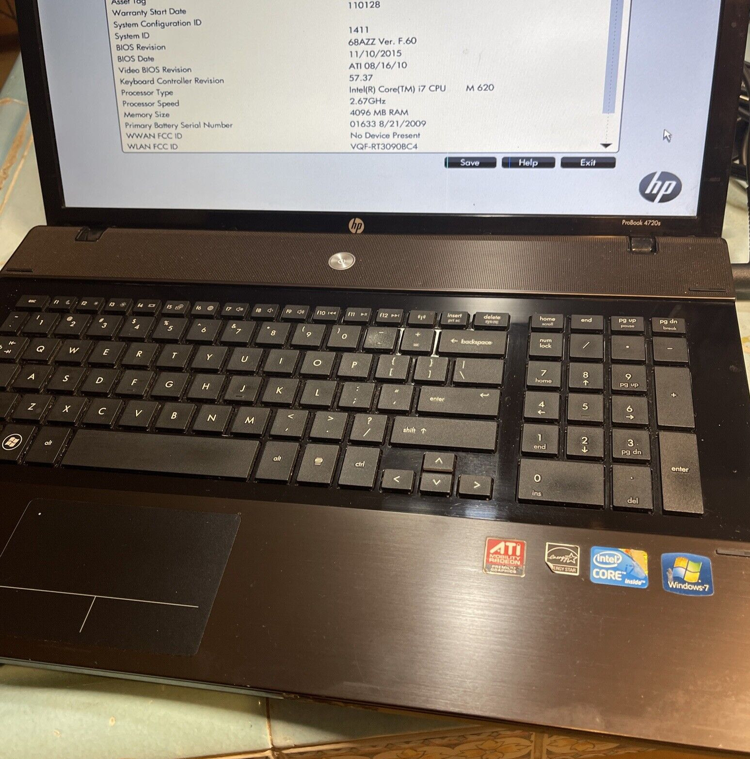 HP ProBook 4720s XT949UT IntelCore i7-620M 2.66GHz, 4GB DDR3 No HD SHIPS FREE