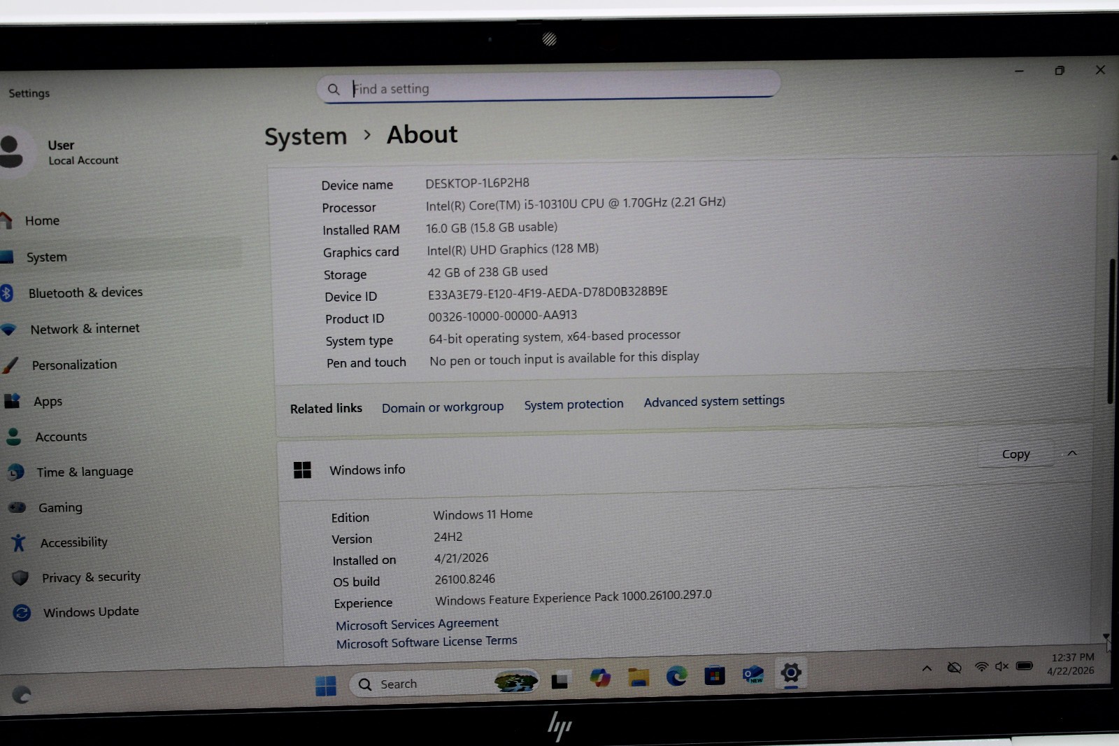 HP EliteBook 830 G7 _ i5-10310U @ 1.7 _ 16GB RAM _ 256GB SSD _ Win11H