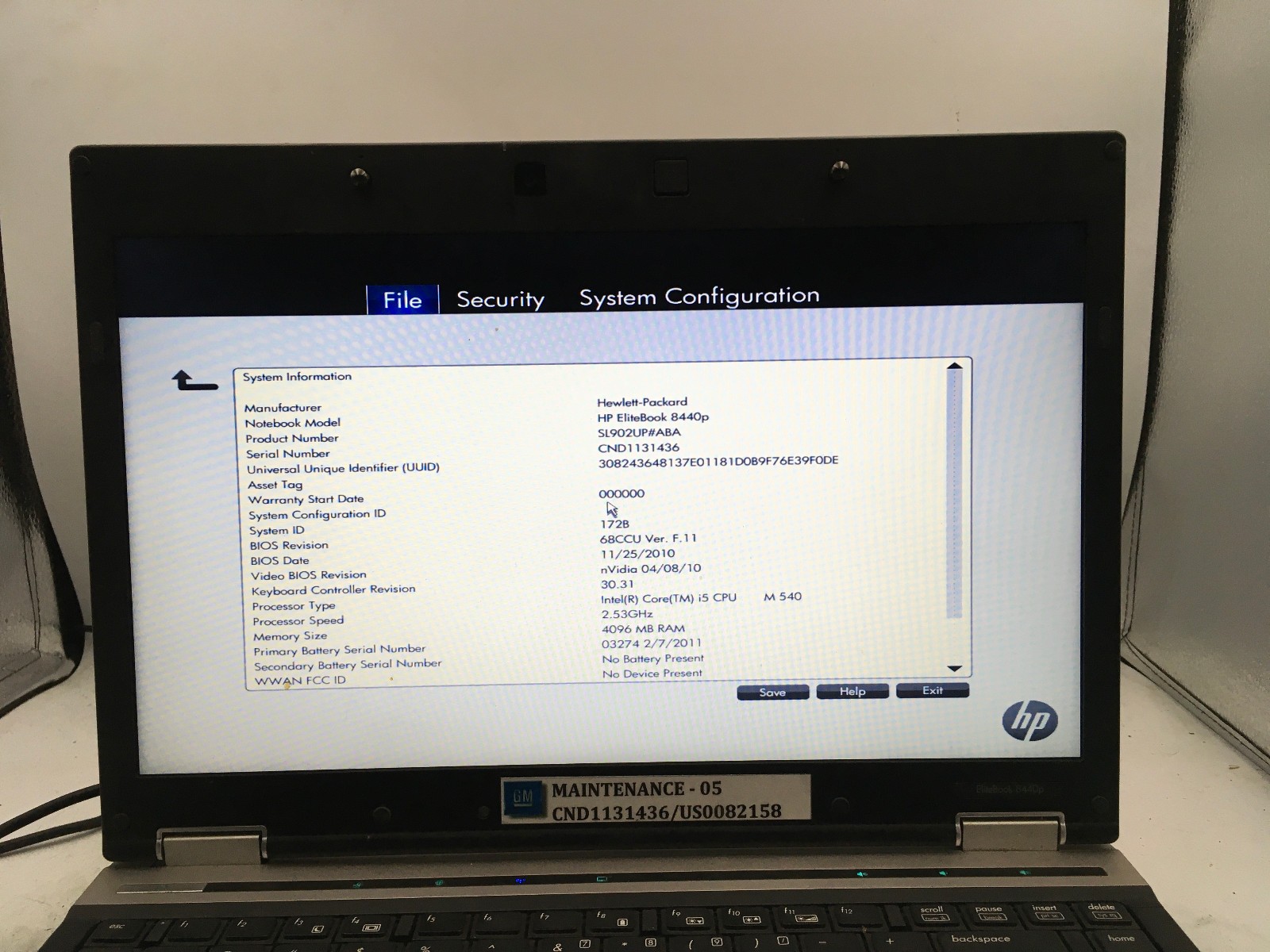HP ELITEBOOK 8440P – BOOTS TO BIOS – INTEL CORE I5 M540 – 4GB RAM – READ – BB