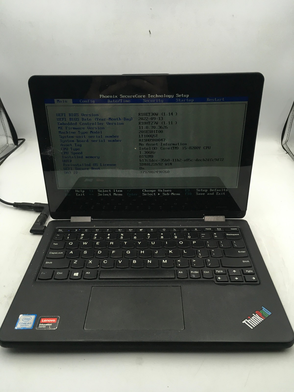 LENOVO THINKPAD 11E YOGA GEN 6 -BOOTS TO BIOS- INTEL i5 8100Y – 8GB RAM -READ-BB