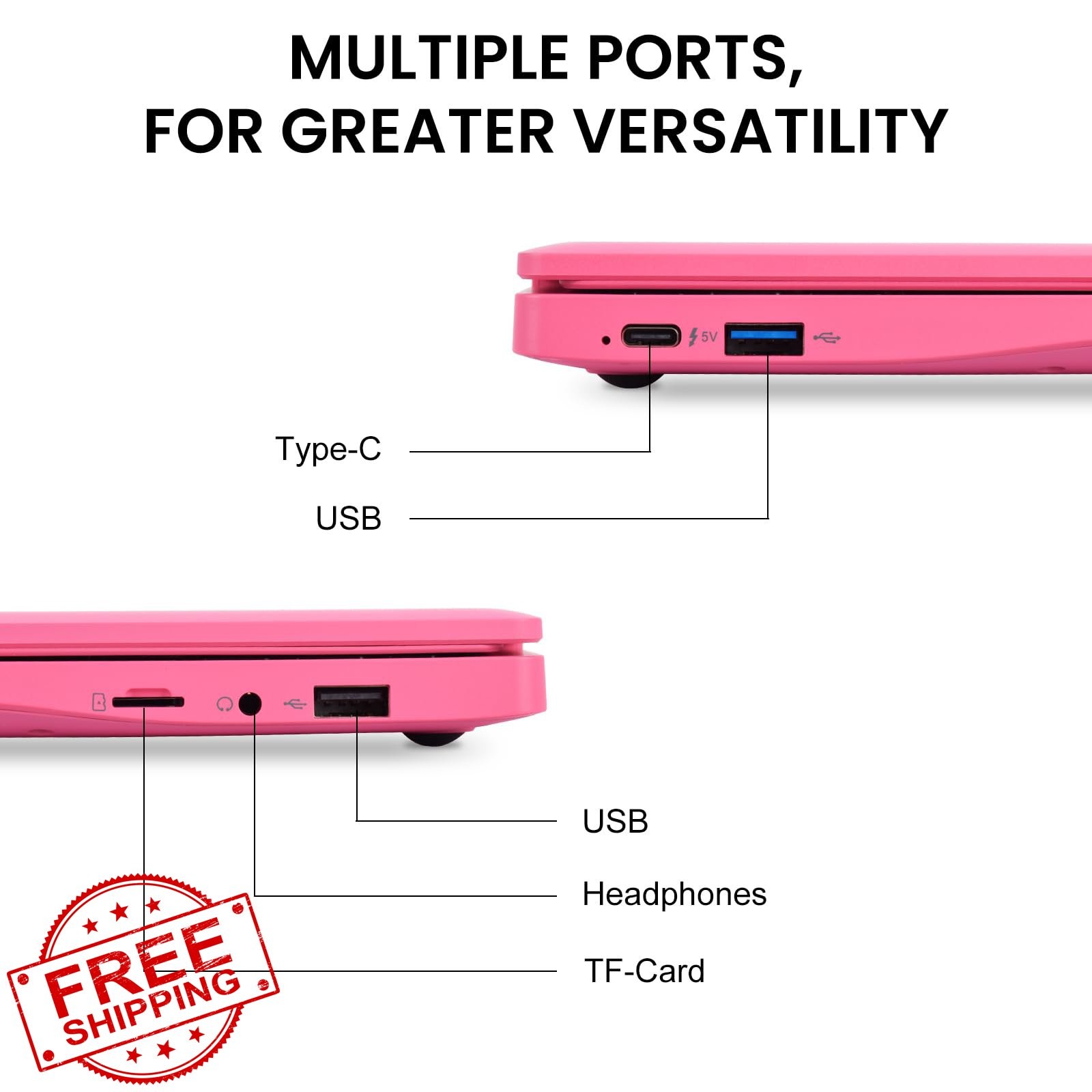 Fwmntu Pink 10.1″ Android 13 Mini Laptop 4GB RAM 128GB HD IPS