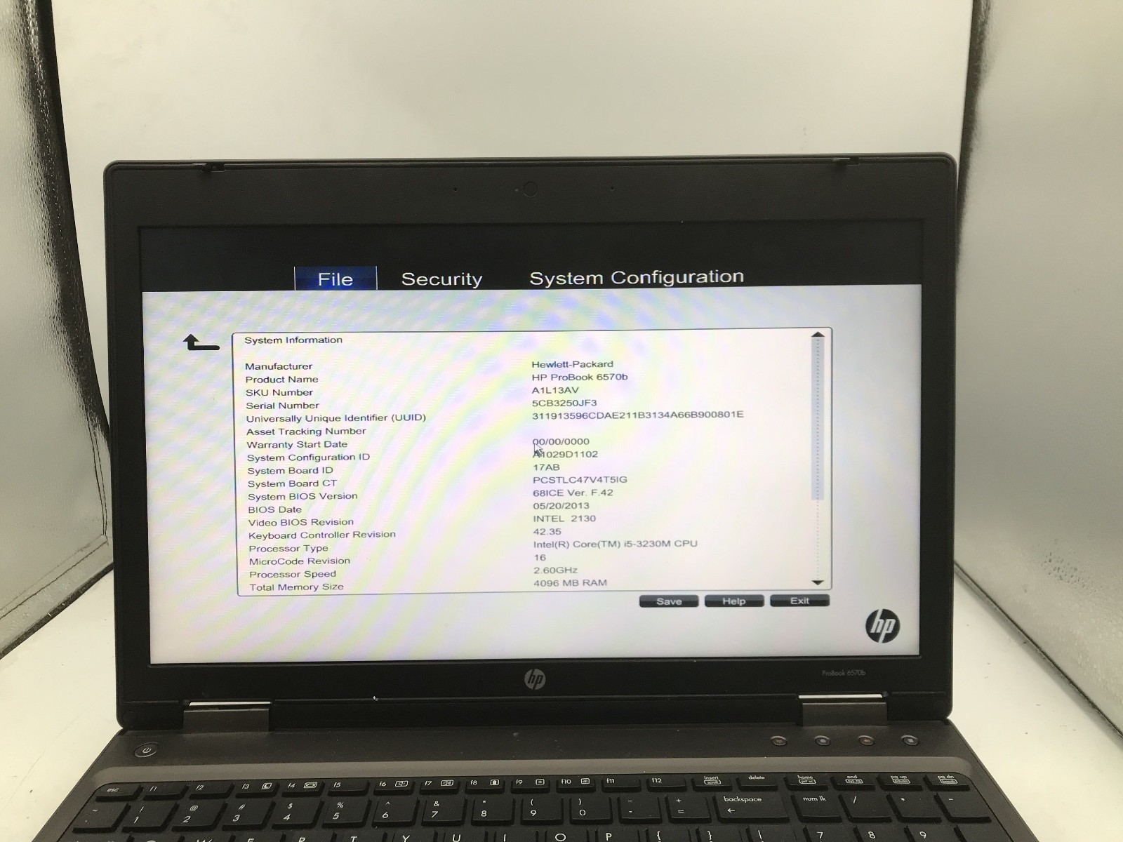 HP PROBOOK 6560B – BOOTS TO BIOS – INTEL I5 3230M – NO RAM -READ DESCRIPTION- BB