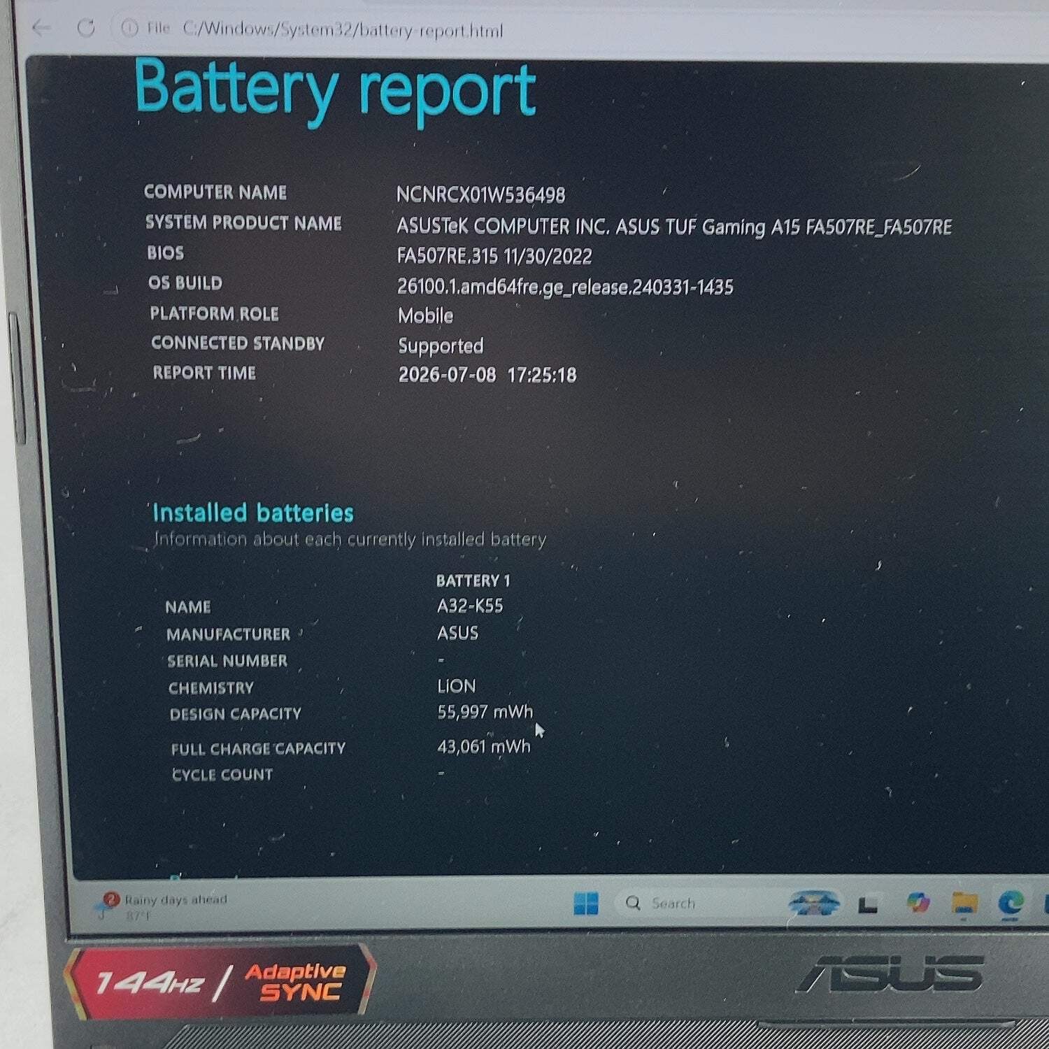 Asus TUF A15 FA507RE Ryzen 7 6800H 16GB RAM 512GB SSD GeForce RTX 3050 Ti