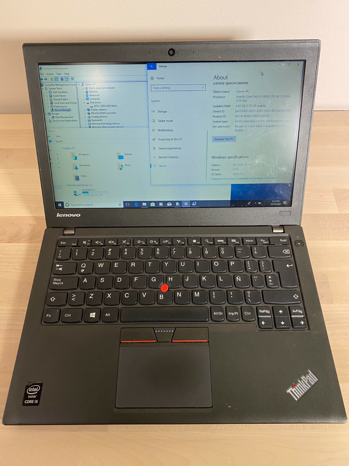 Lenovo ThinkPad X250 Intel i5-5300U 2.30Ghz 8GB RAM 500GB HDD Windows 10 PRO