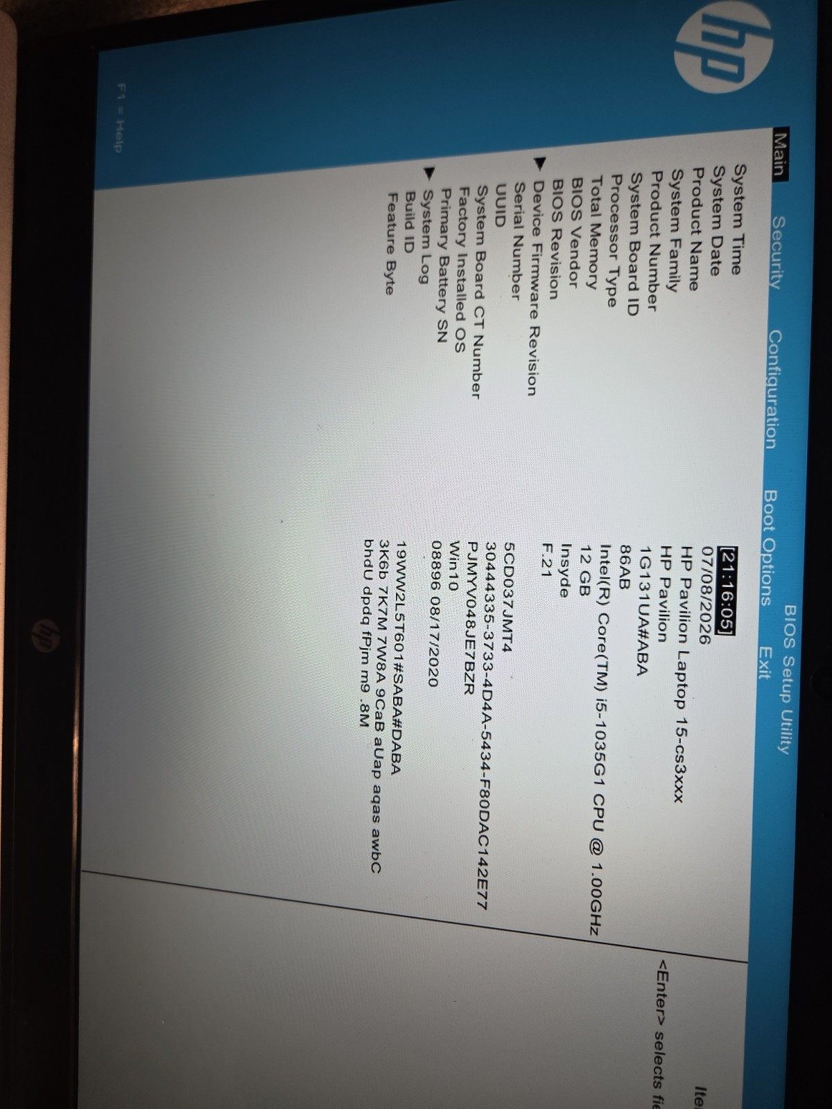 HP Pavilion Laptop 15-cs3xxx Intel i5-1035G1 12GB RAM 500 GB