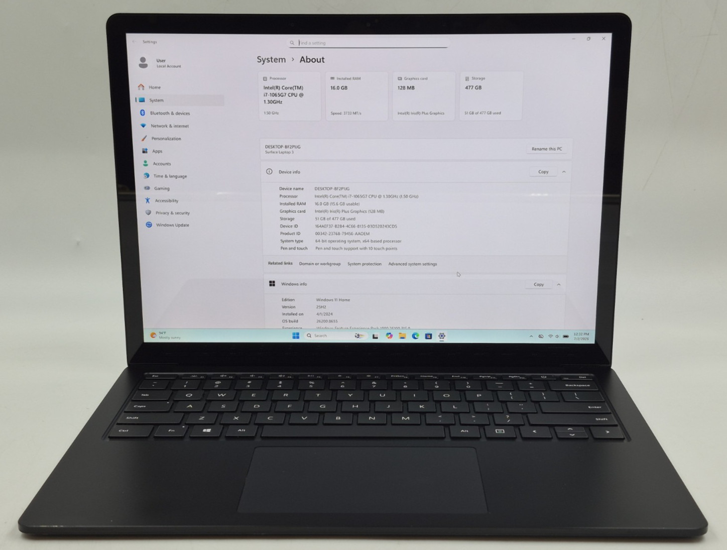 Microsoft Surface Laptop 3 i7-1065G7 1.30GHz 16GB RAM 512GB SSD Win 11 Home