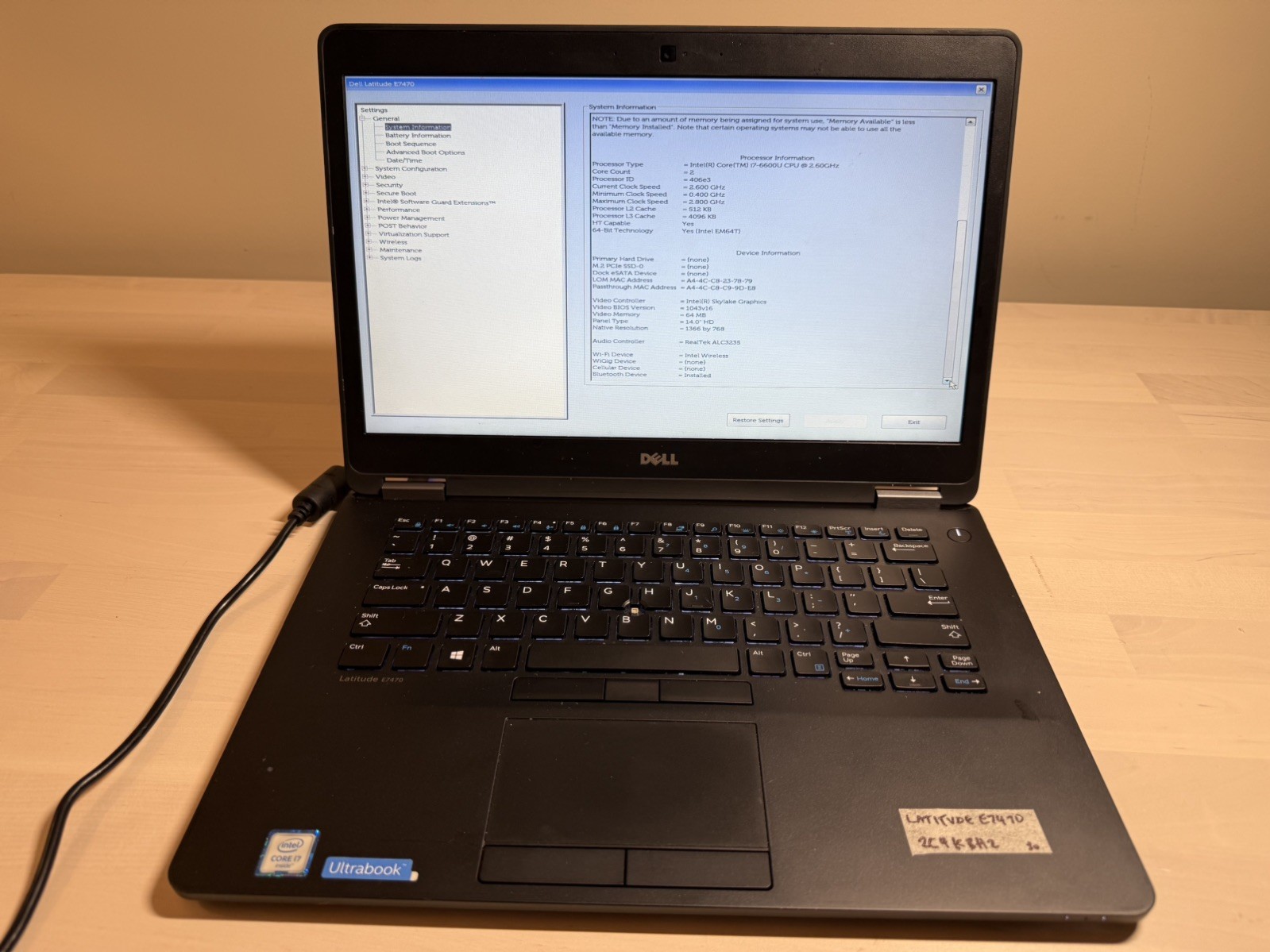 Dell Latitude E7470 Laptop Intel Core i7 6th Gen No HD/OS/AC Adapter