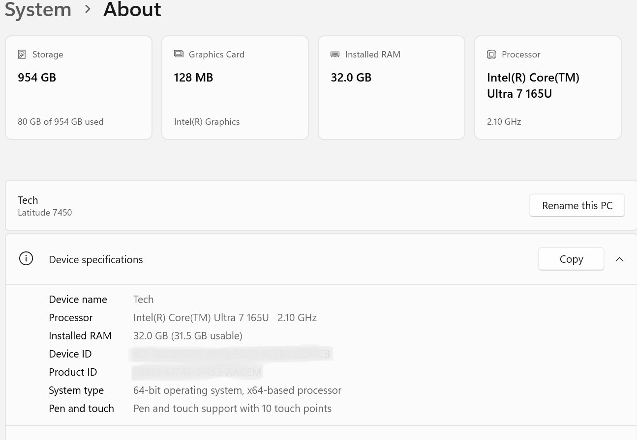 AS IS – Dell Latitude 7450 14″ IPS FHD Intel Core Ultra 7 165U vPro 32GB RAM 1TB