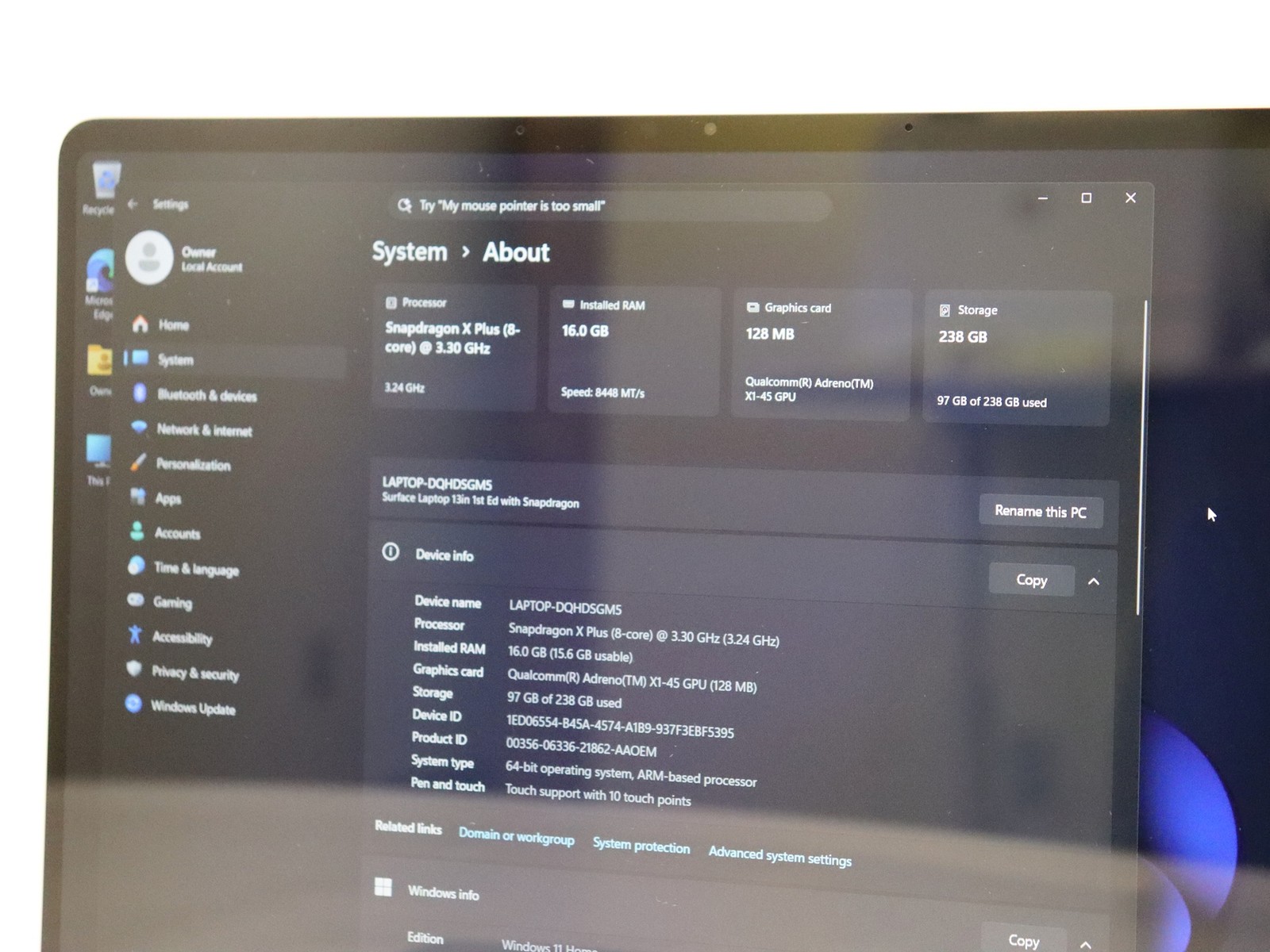 Microsoft Surface Laptop 13″ Touch (2095) Snapdragon X Plus 16GB 256GB NVMe W11H