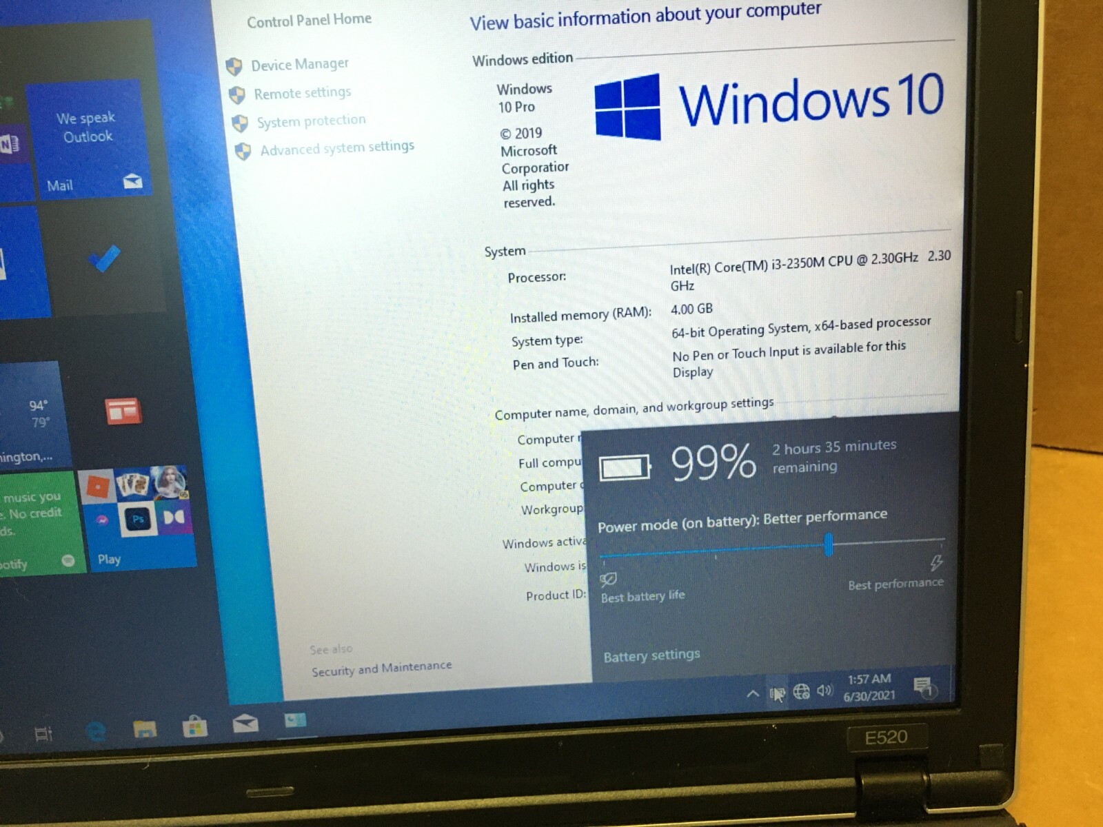Lenovo Thinkpad E520 15.5″ 300GB HDD Intel i3 4GB Ram WIFI Windows 10 Pro