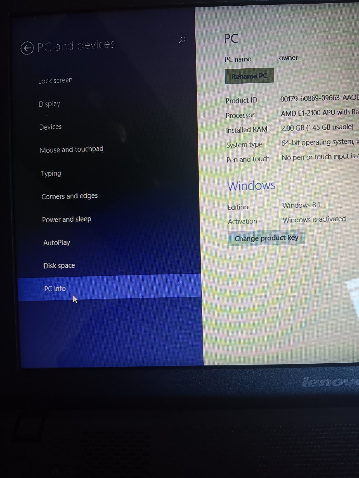 Lenovo G505 Laptop AMD E1-2100 1GHz 260GB HDD 2GB Ram Win 8
