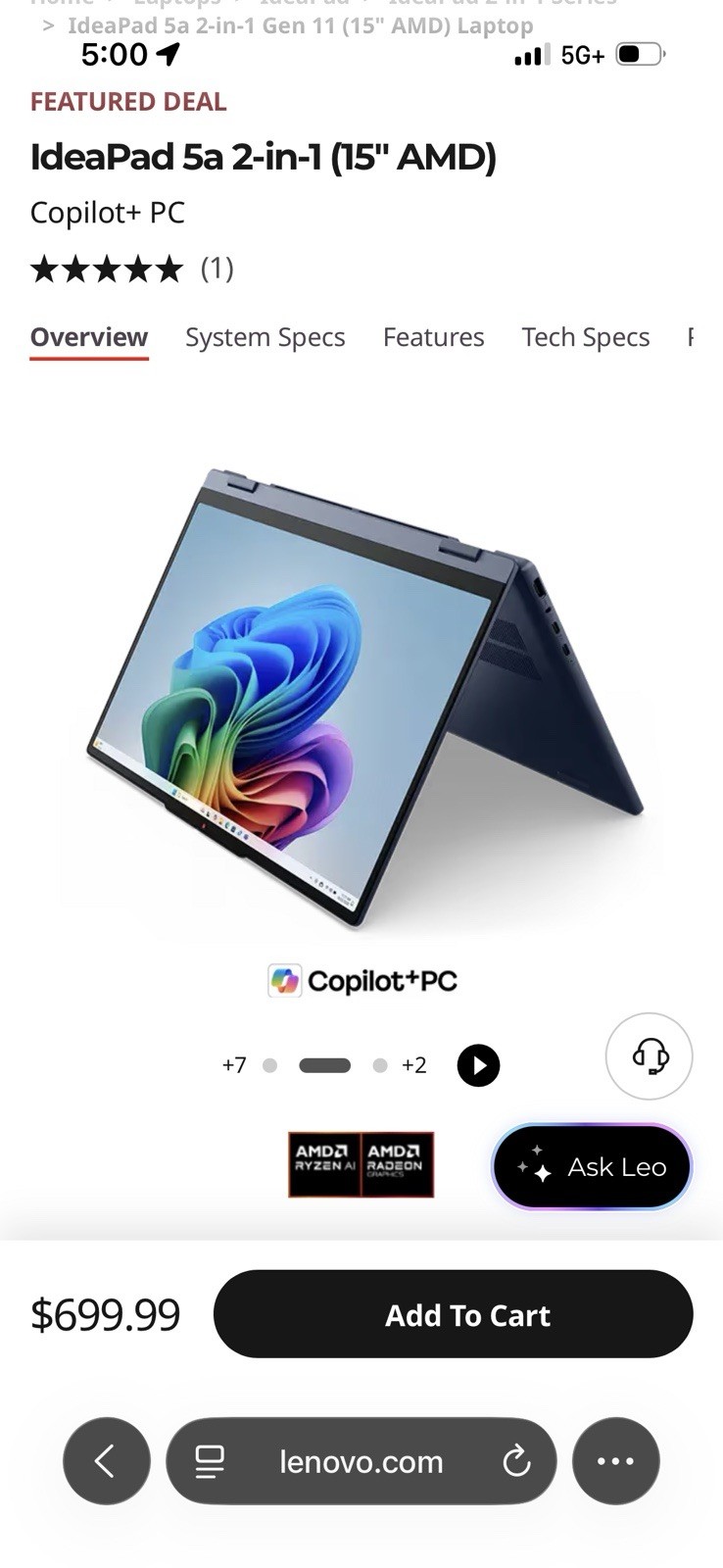Lenovo IdeaPad 5a 2-in-1 15in AMD Ryzen AI Copilot+ PC Laptop Blue