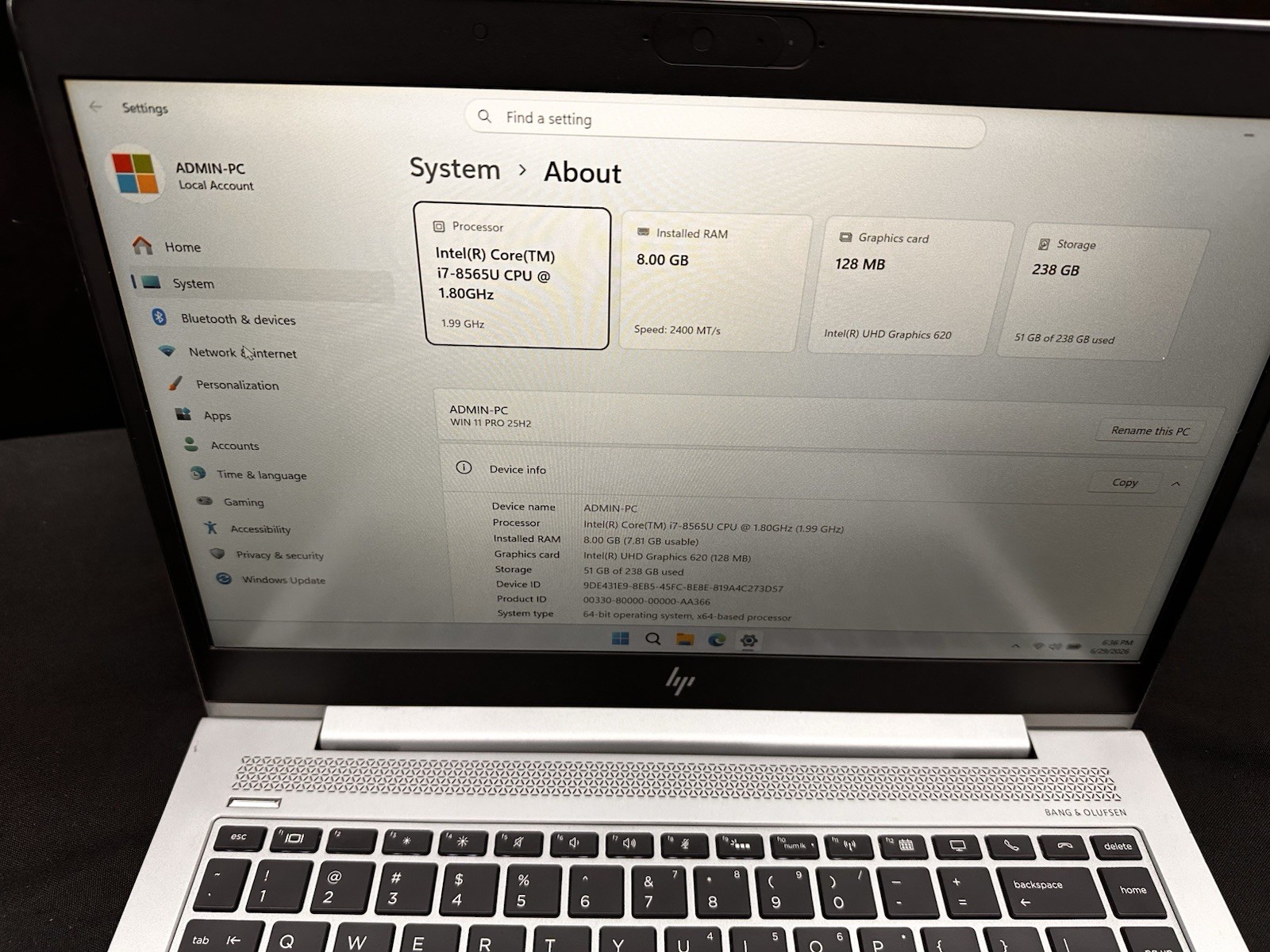 HP EliteBook 840 G6 Intel Core i7-8665U 8GB DDR4 256 GB SSDNvme.Grade B. #05