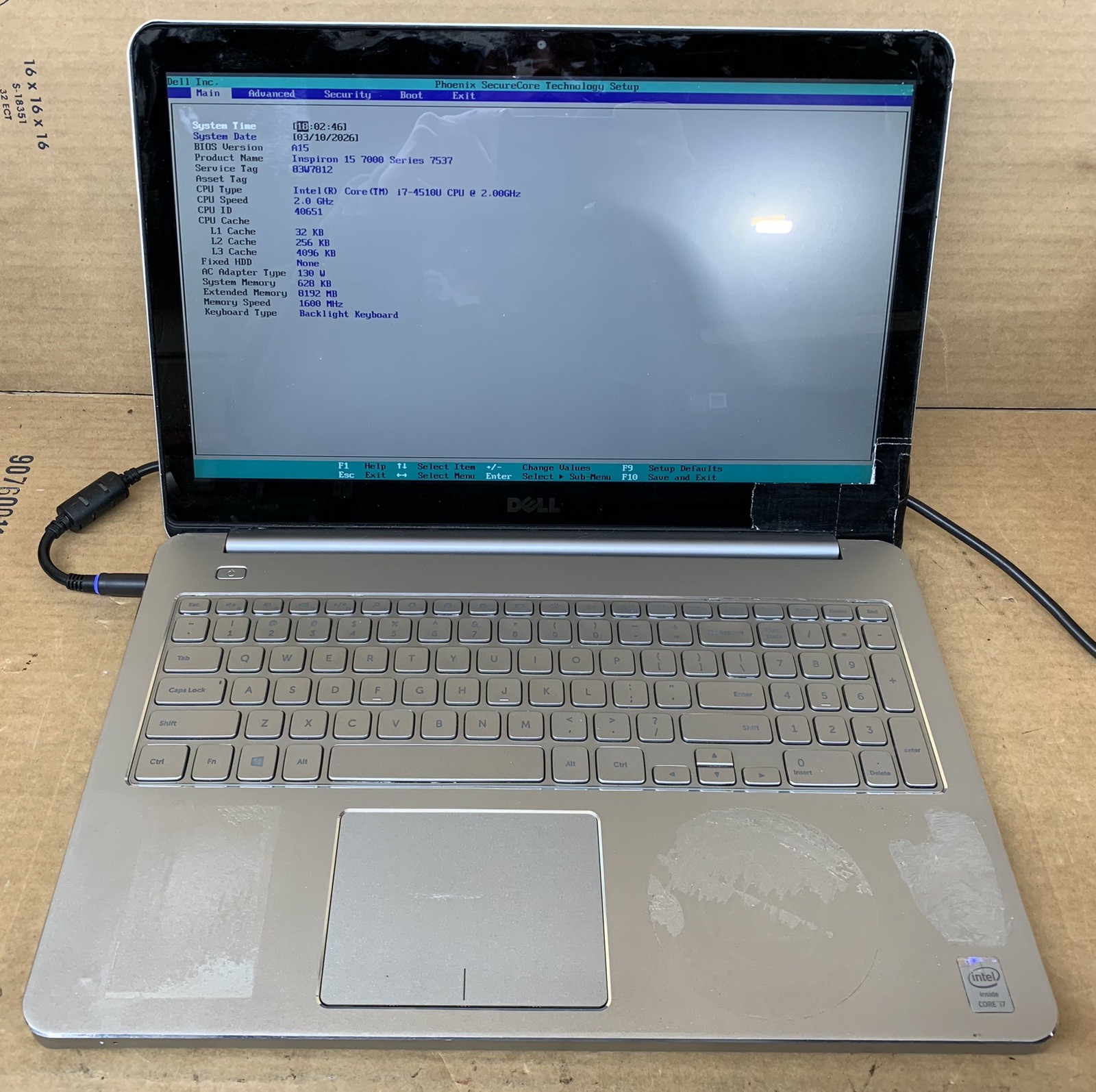 DELL INSPIRON 7537 Laptop Intel Core i7-4510U@2.0GHz 8GB DDR3 RAM NO SSD/HDD/OS