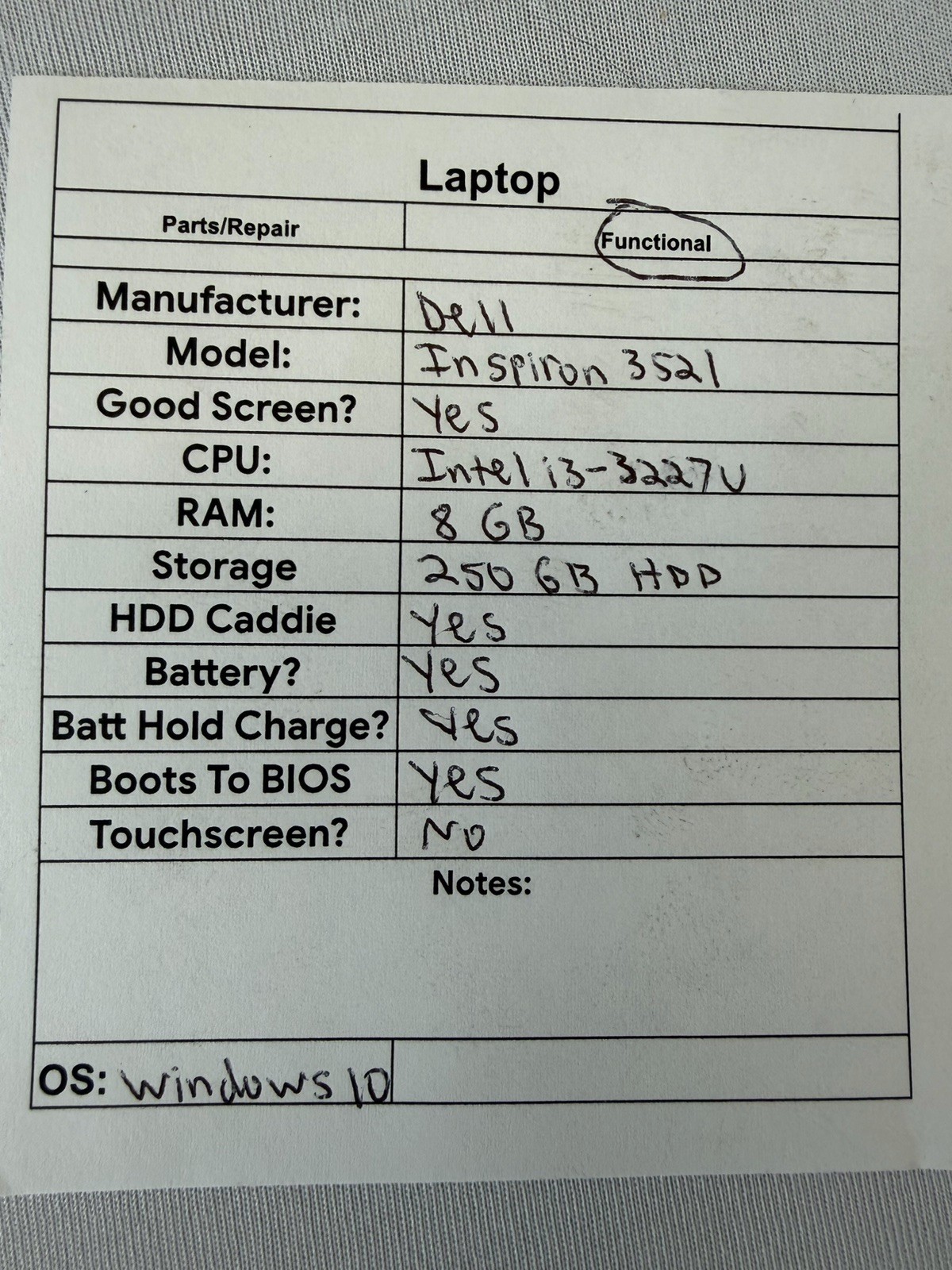 Dell Inspiron 3521 Laptop – Good Screen – Intel i3-3227U – Read Des