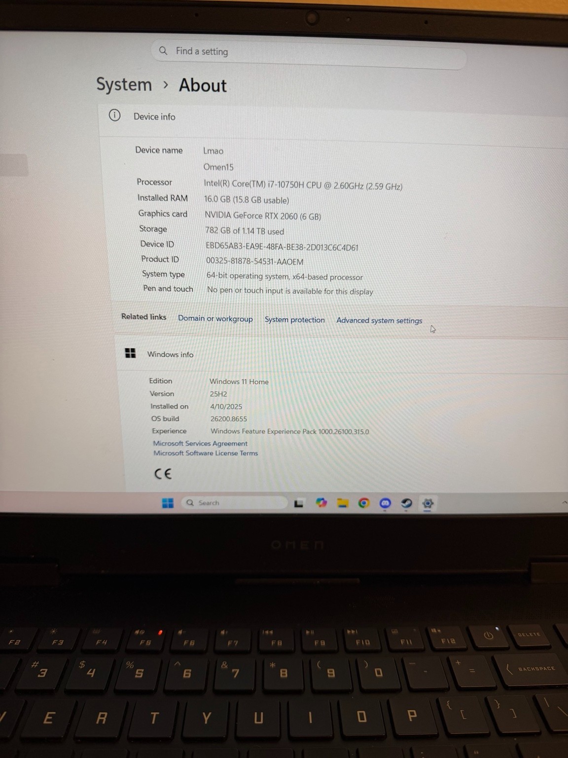 HP OMEN 15-ek 15.6 FHD 300Hz Intel i7-10750H 16GB DDR4 1TB SSD NVIDIA RTX 2060