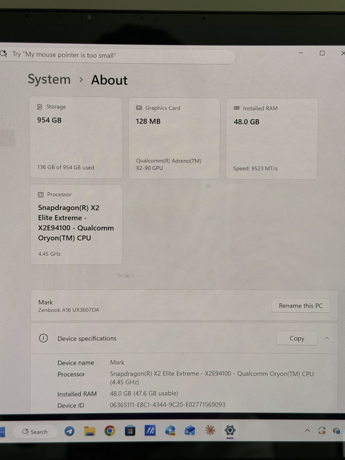 ASUS Zenbook A16 Snapdragon X2 Elite Extreme. 48GB RAM / 1TB SSD / Glass display