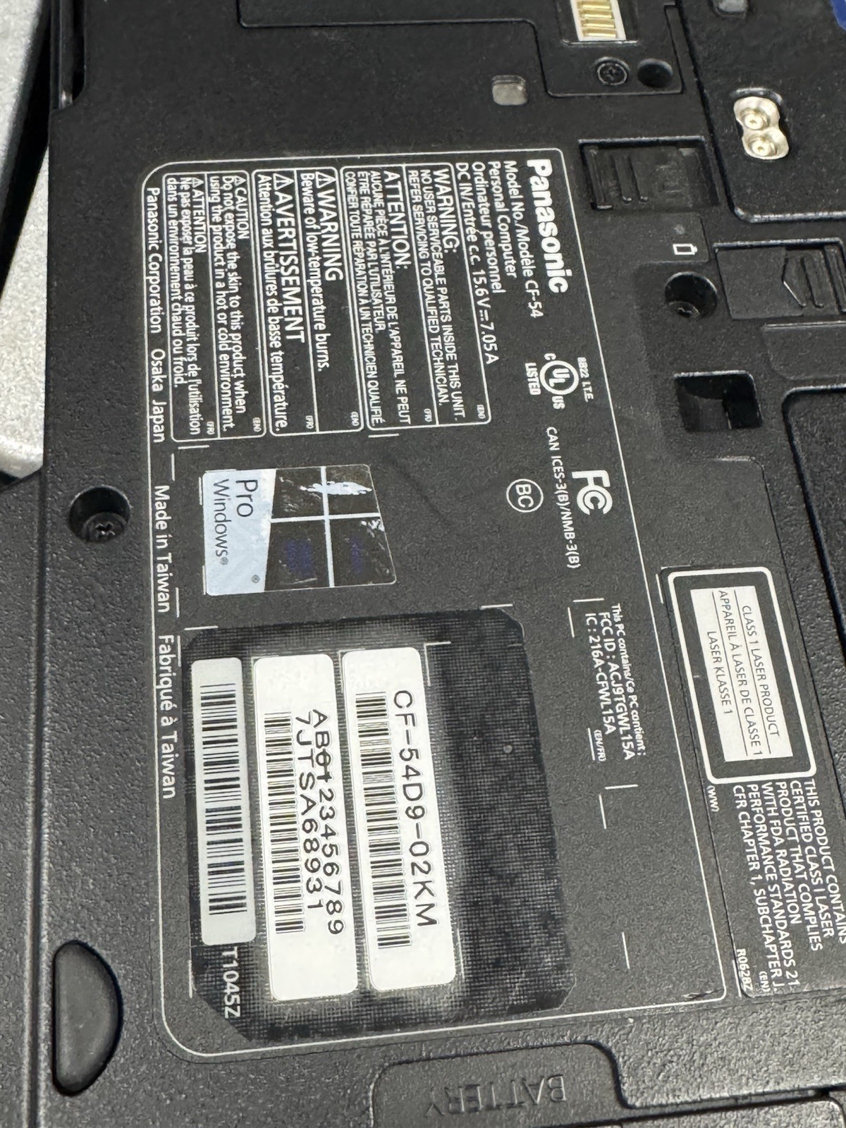 Panasonic ThoughBook CF-54, Core i5 6th Gen, 8gb Ram, boot To Bios Grade A…
