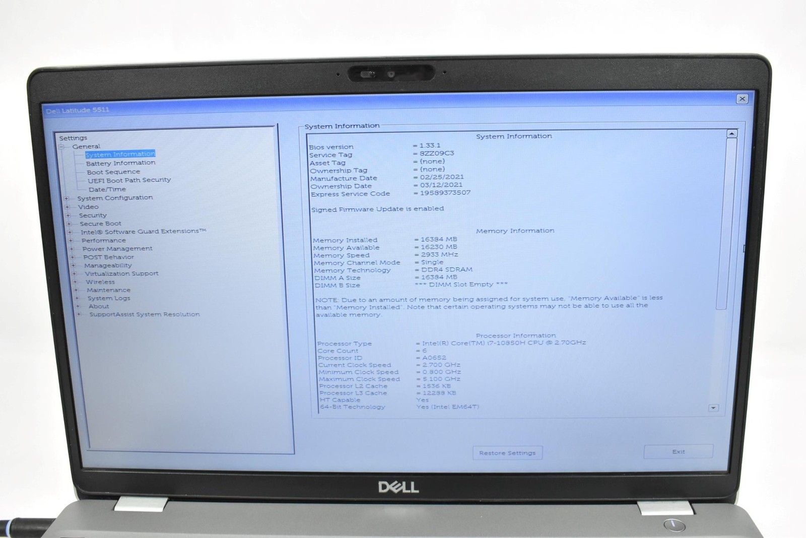 Dell Latitude 5511 Laptop i7-10850H 2.7GHz 16GB 256GB HD No OS 15.6″ *See Issues