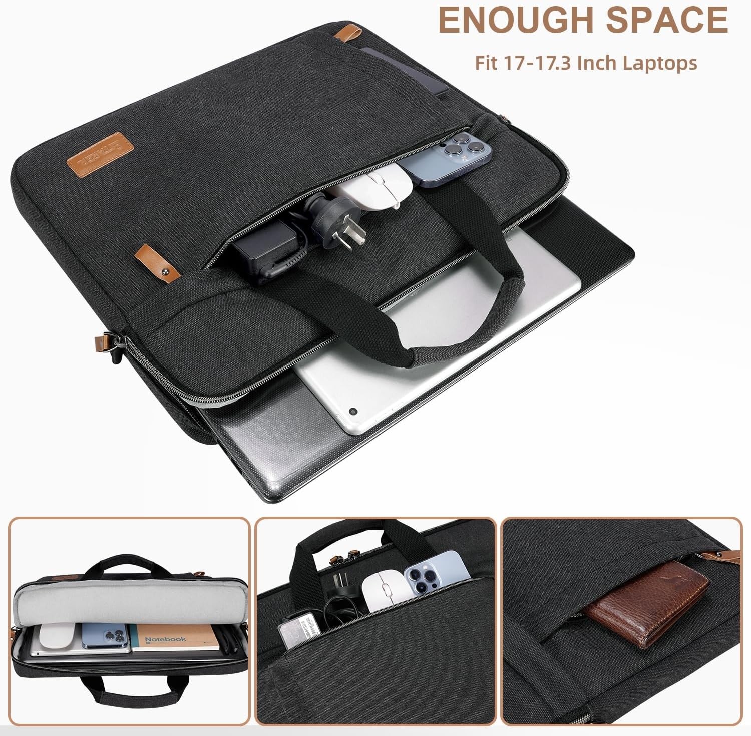 Slim Laptop Sleeve for 17-17.3 Inch Laptops, Water-resistant Canvas Case Bag