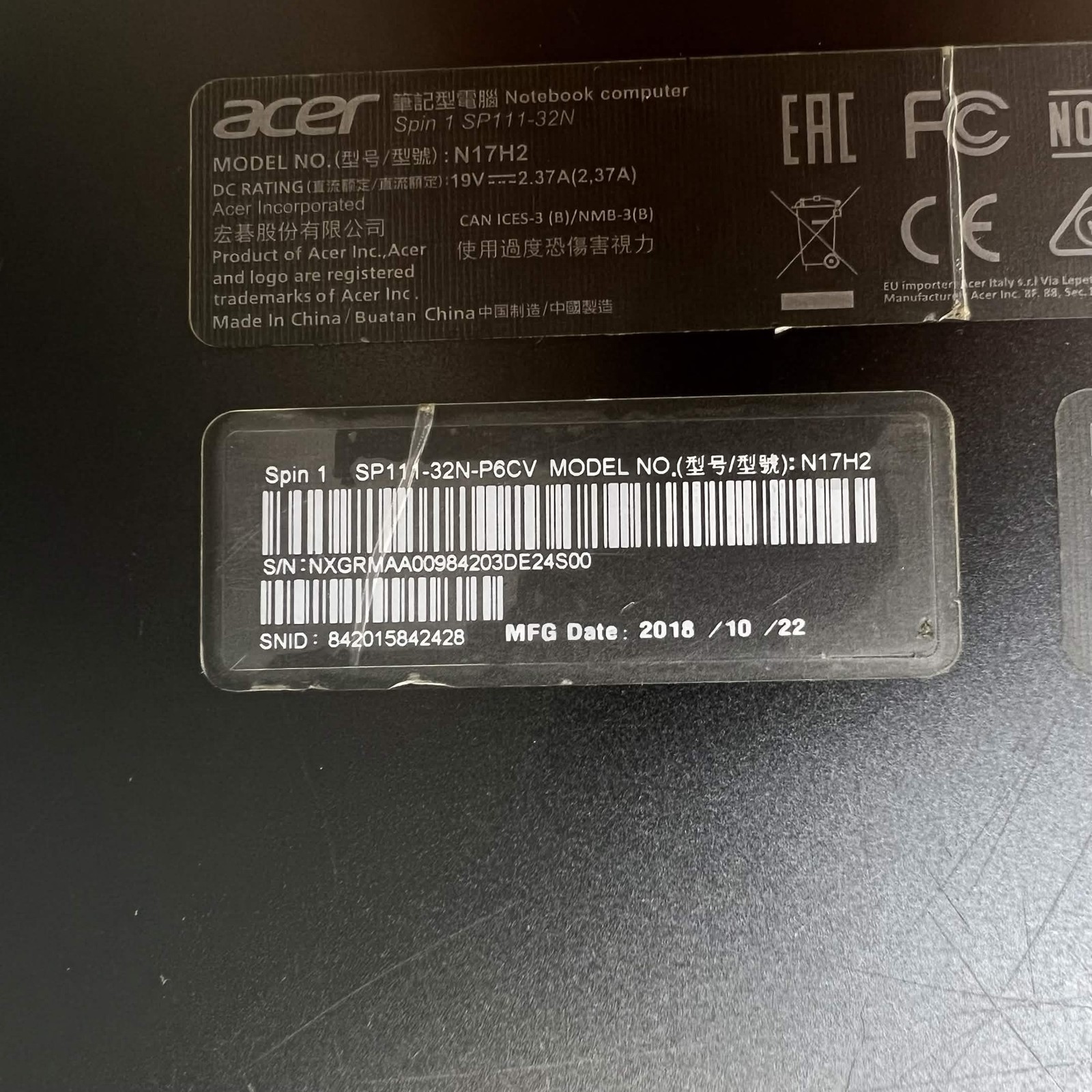 Broken Acer Spin 1 N17H2 11.6″ Celeron N4200 1.1GHz 4GB RAM 64GB SSD (Bezel)