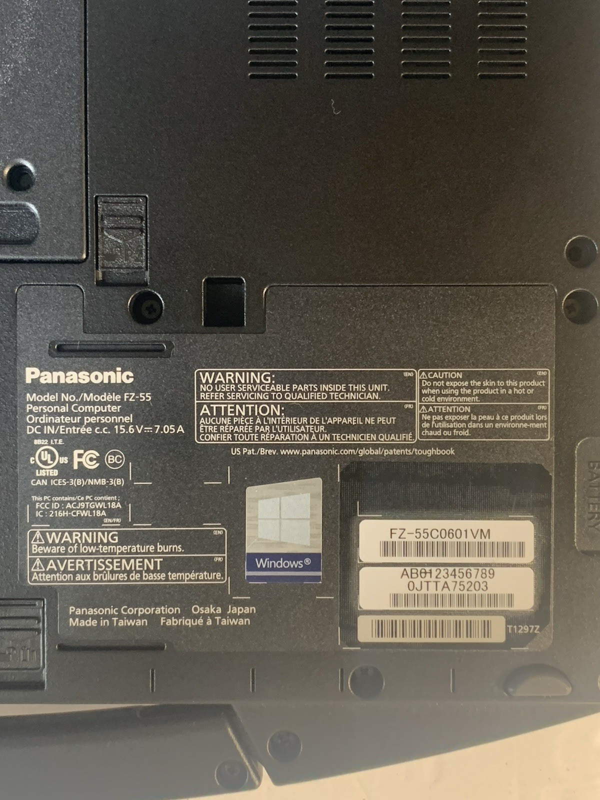 PANASONIC FZ-55 Toughbook Touch Laptop i5 8365U 32GB 1TB 1.60GHz Win11 ~10 Hours
