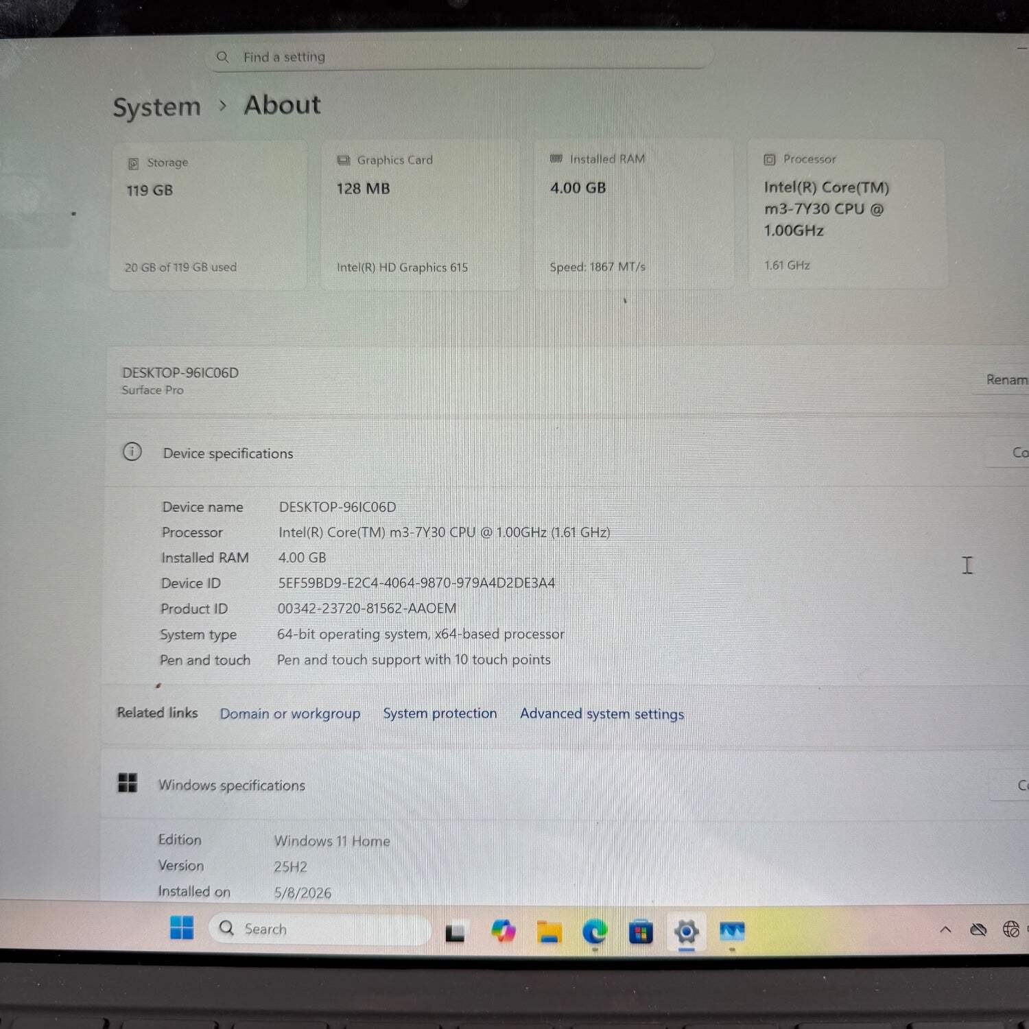 Microsoft Surface Pro 1796 12.3″ m3-7y30 1.0GHz 4GB RAM 128GB SSD READ
