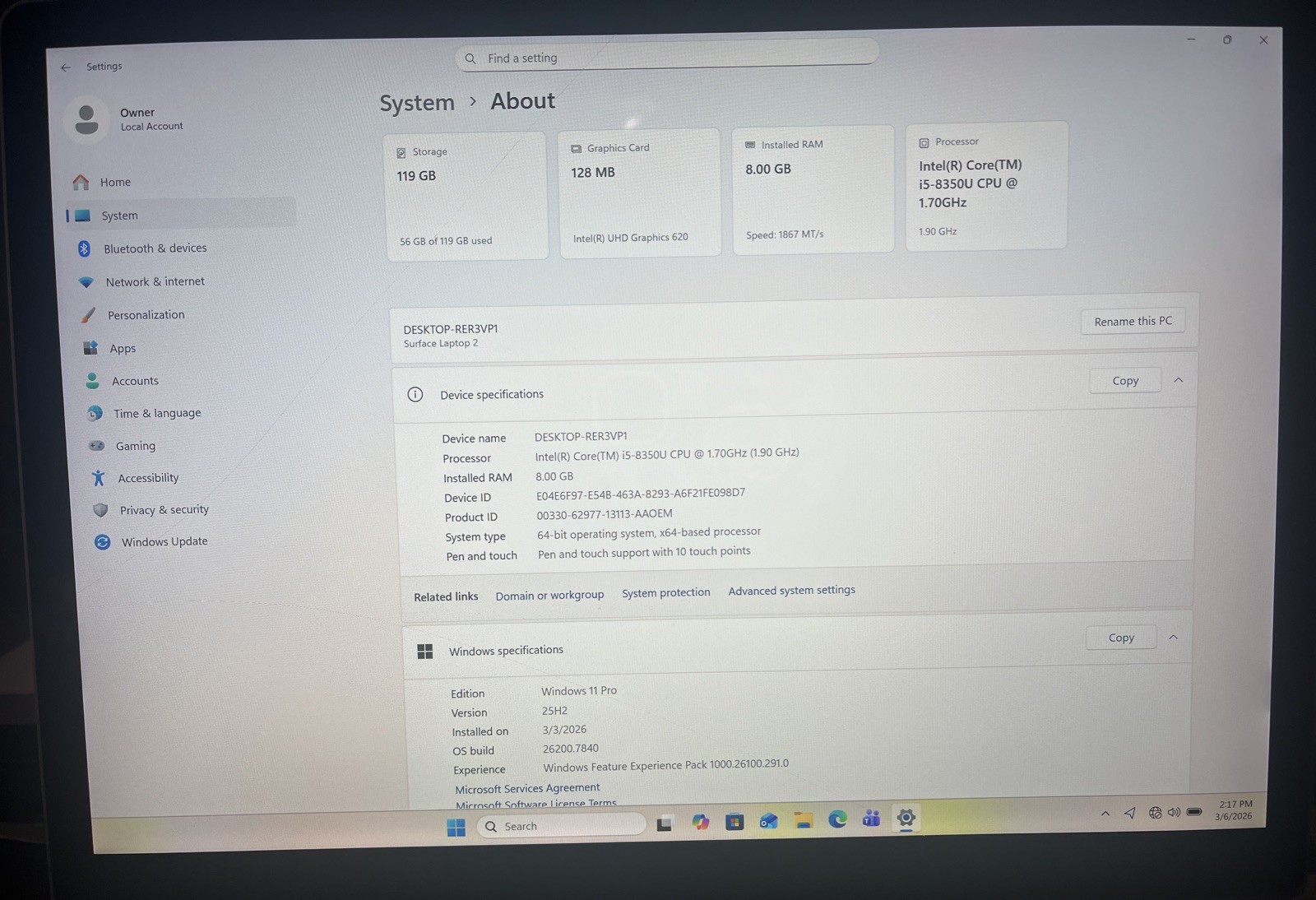 Microsoft Surface Laptop 2 1769 i5-8350U@1.7GHz, 8GB RAM, 128GB SSD *READ*