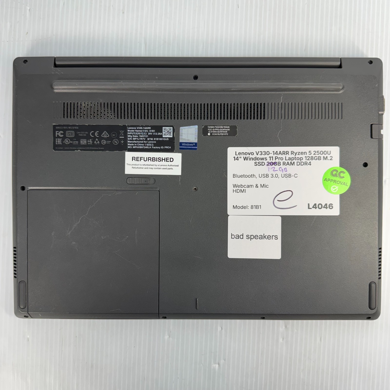 Lenovo V330-14ARR Ryzen 5 14″ Windows 11 Pro Laptop 128GB SSD 12GB *WEAR*